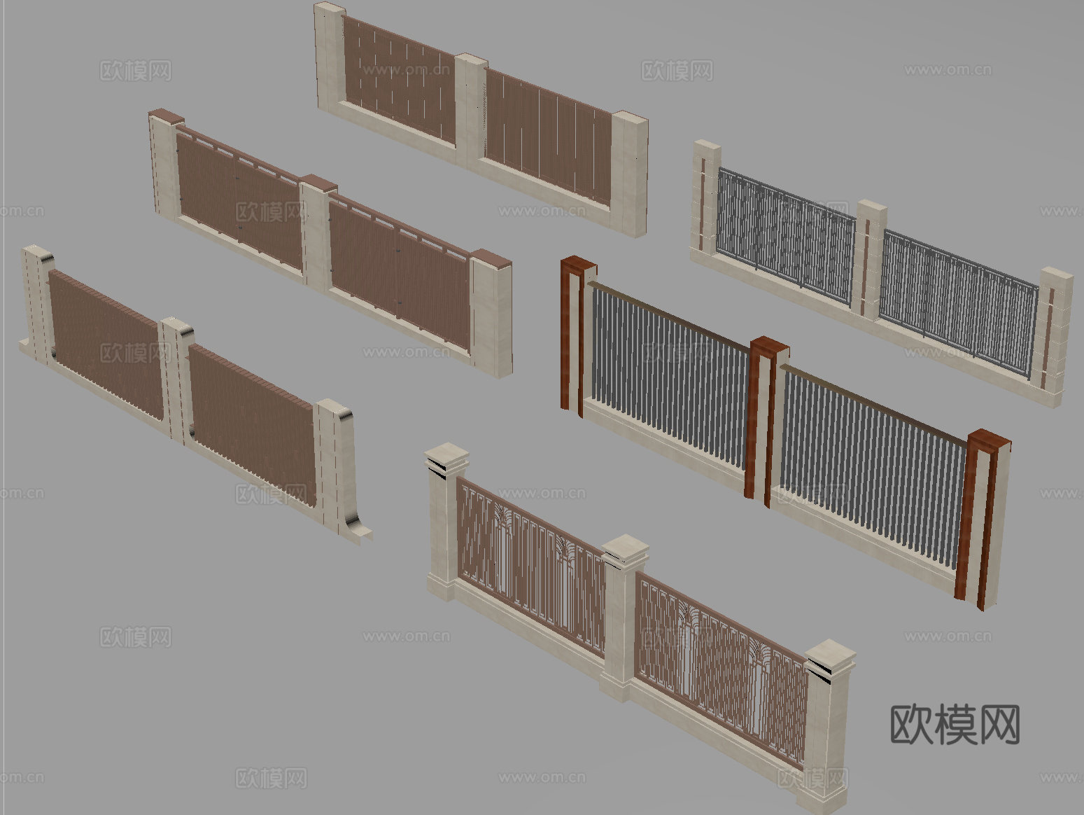 现代庭院围栏 围墙 小区围墙 庭院围墙 别墅围墙su模型