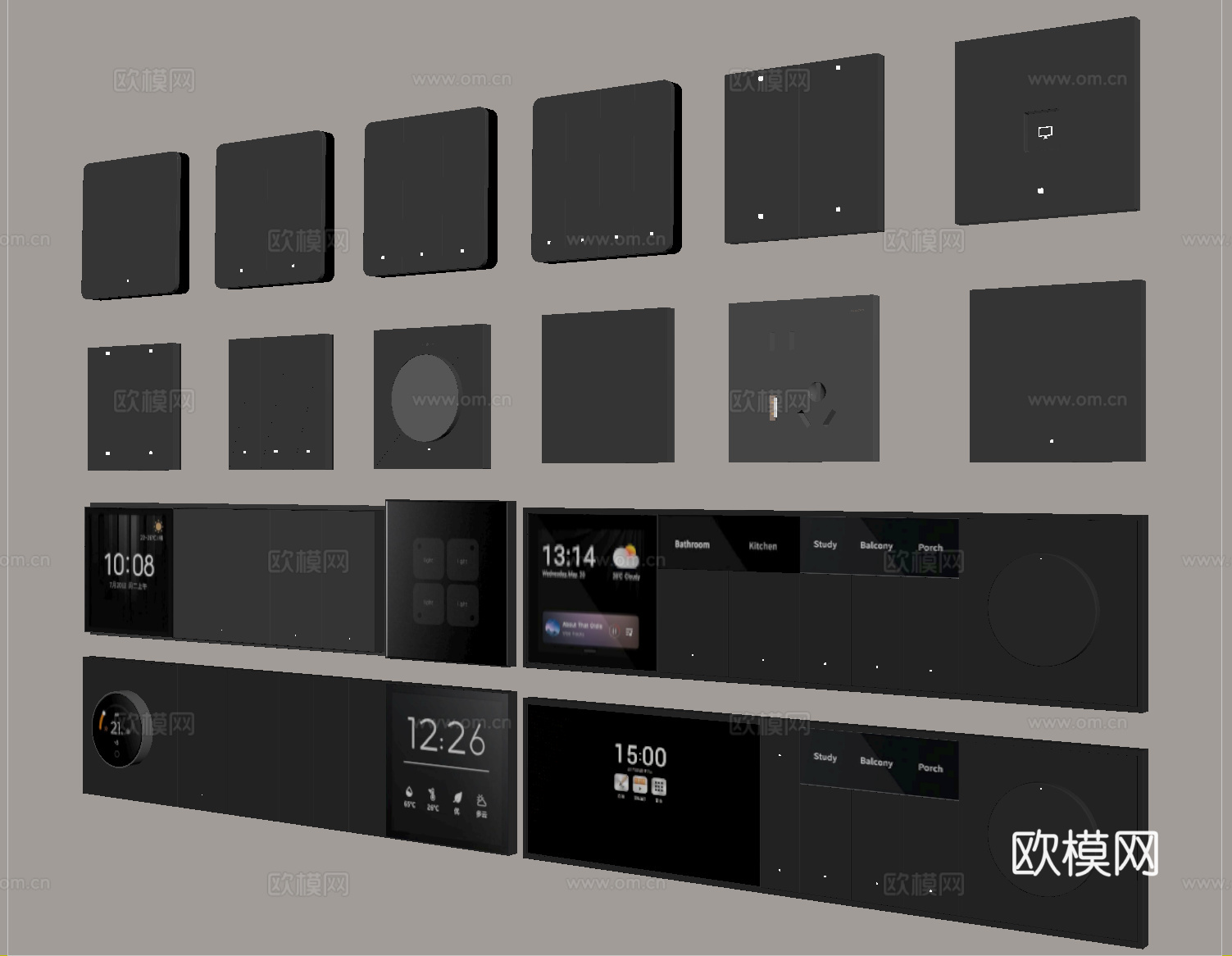 现代开关 插座组合 智能控制面板su模型