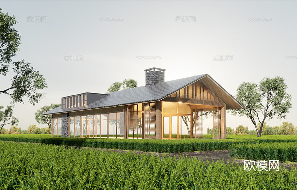 新中式田园酒吧 乡村建筑 乡村民宿su模型