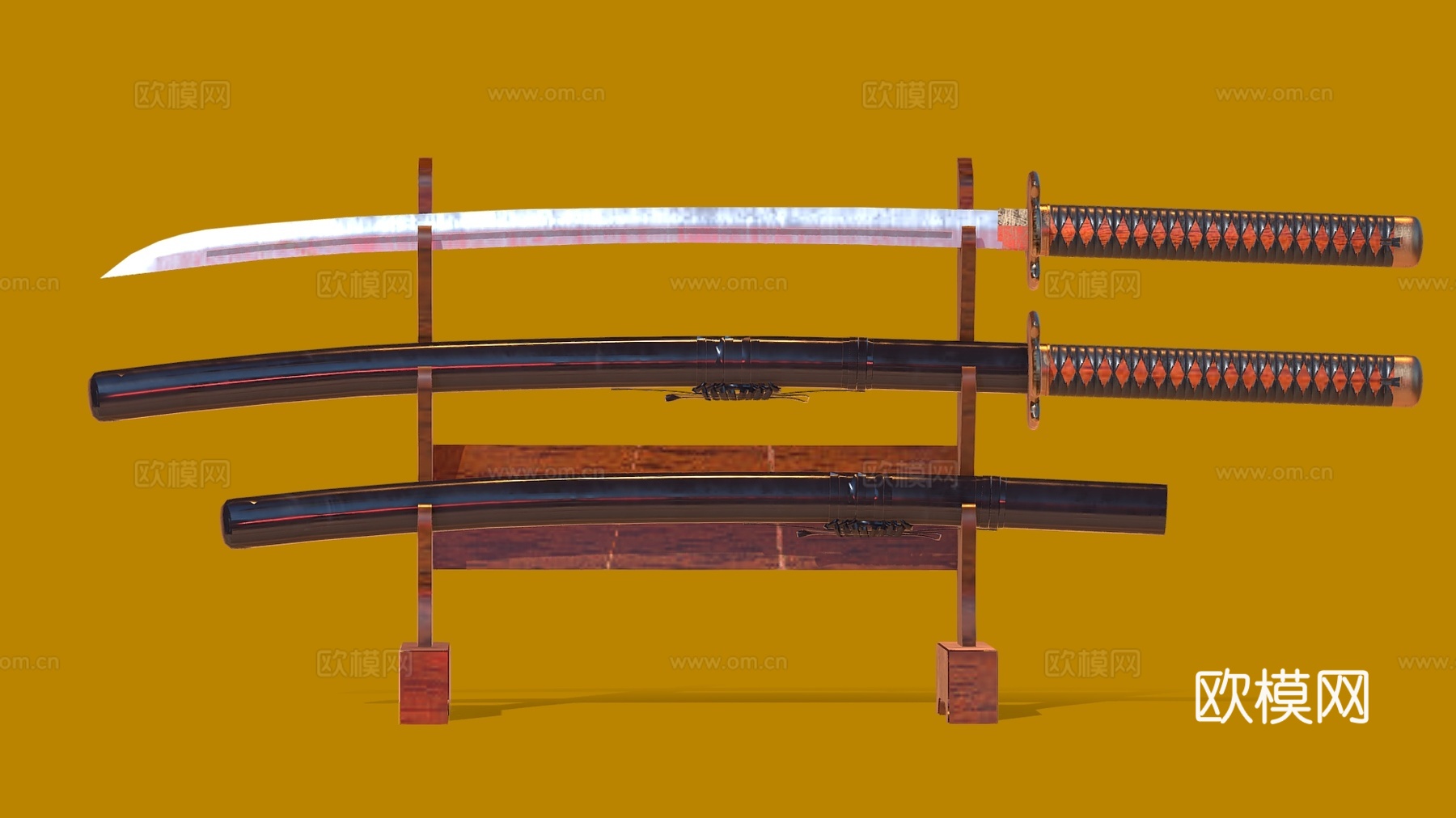 中式刀具组合 日本刀 刀剑su模型