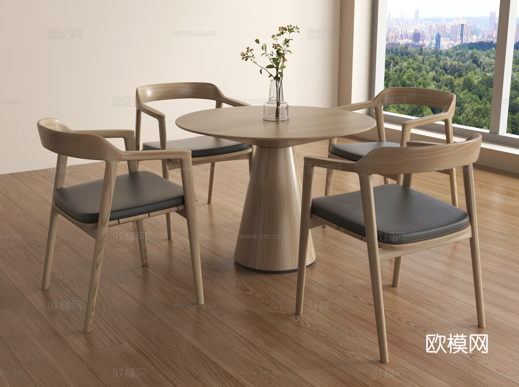 现代餐桌椅 实木餐桌椅 洽谈桌椅 休闲桌椅3d模型下载