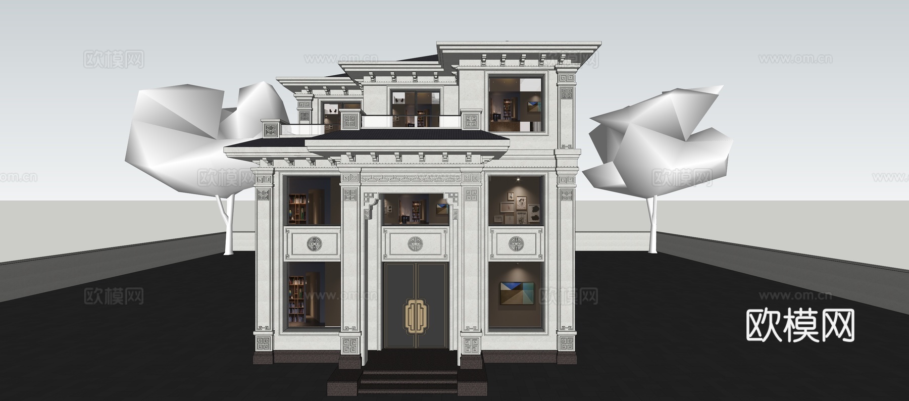 中式别墅大宅su模型