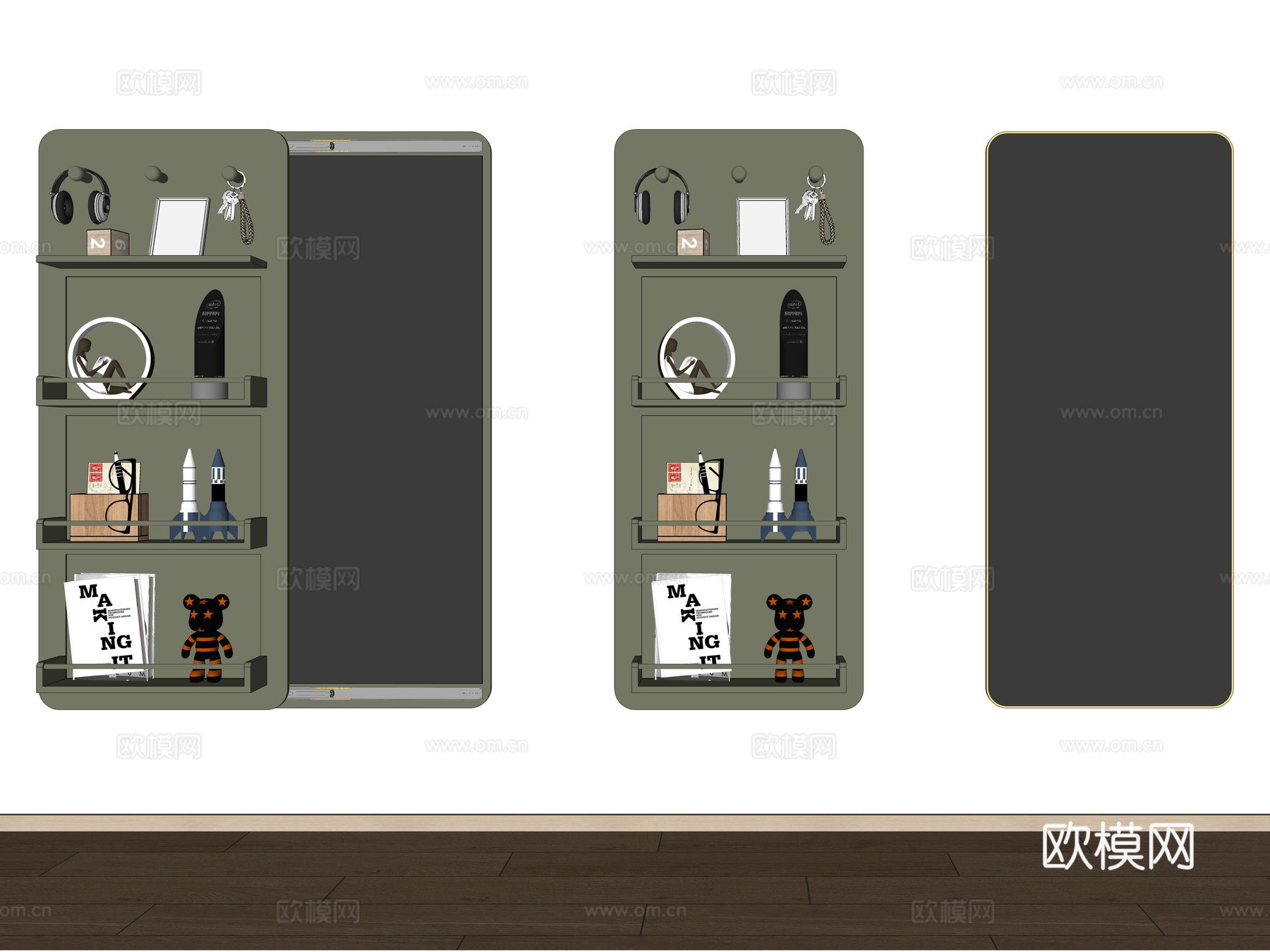 现代隐形全身镜 穿衣镜 落地穿衣镜 一体推拉全身镜3d模型下载（渲染图2）