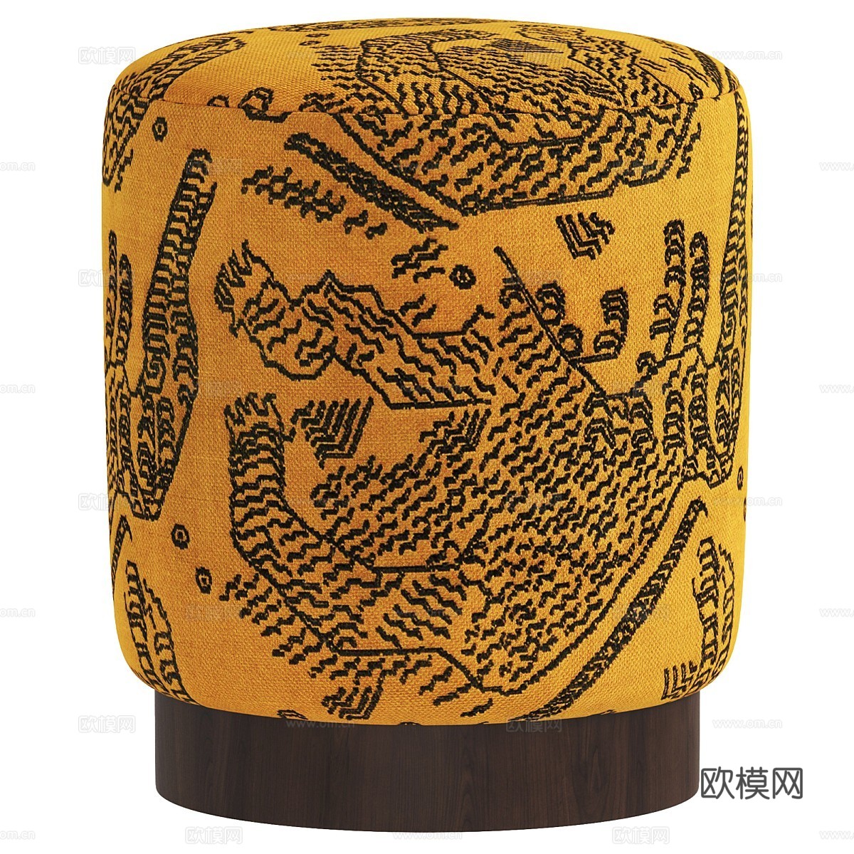 新中式布艺圆凳3d模型下载（渲染图3）