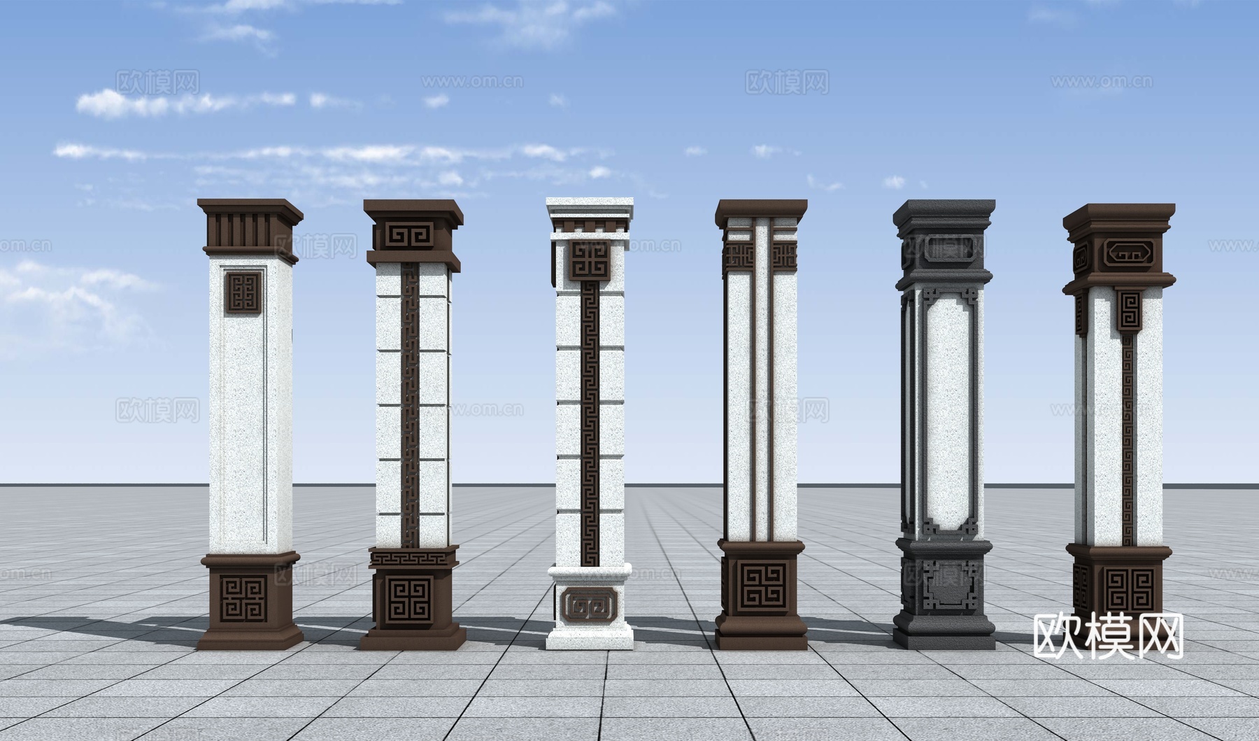 中式罗马柱3d模型下载