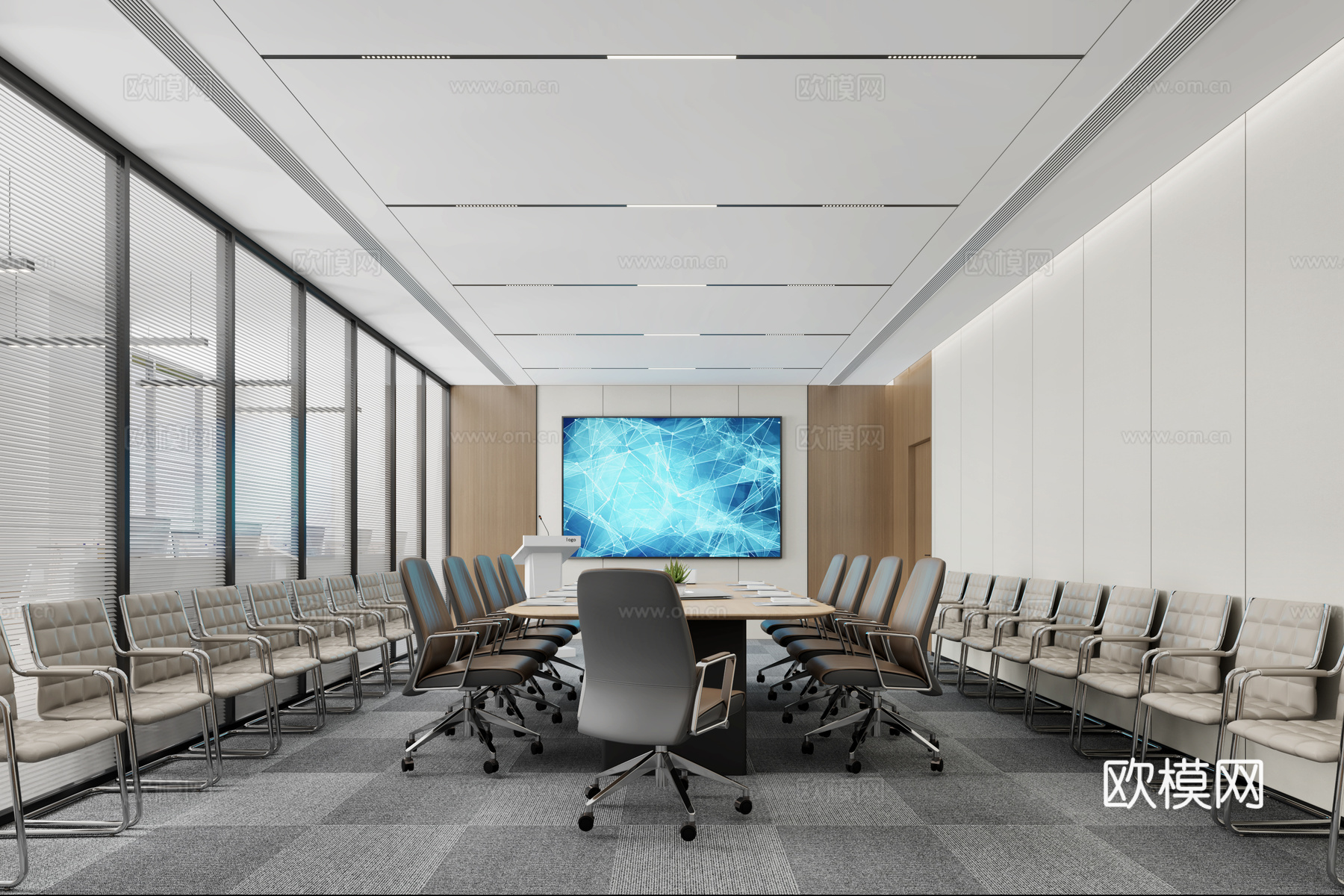 现代会议室 意式会议室 意式会议桌 无主灯会议室 现代会议桌3d模型下载