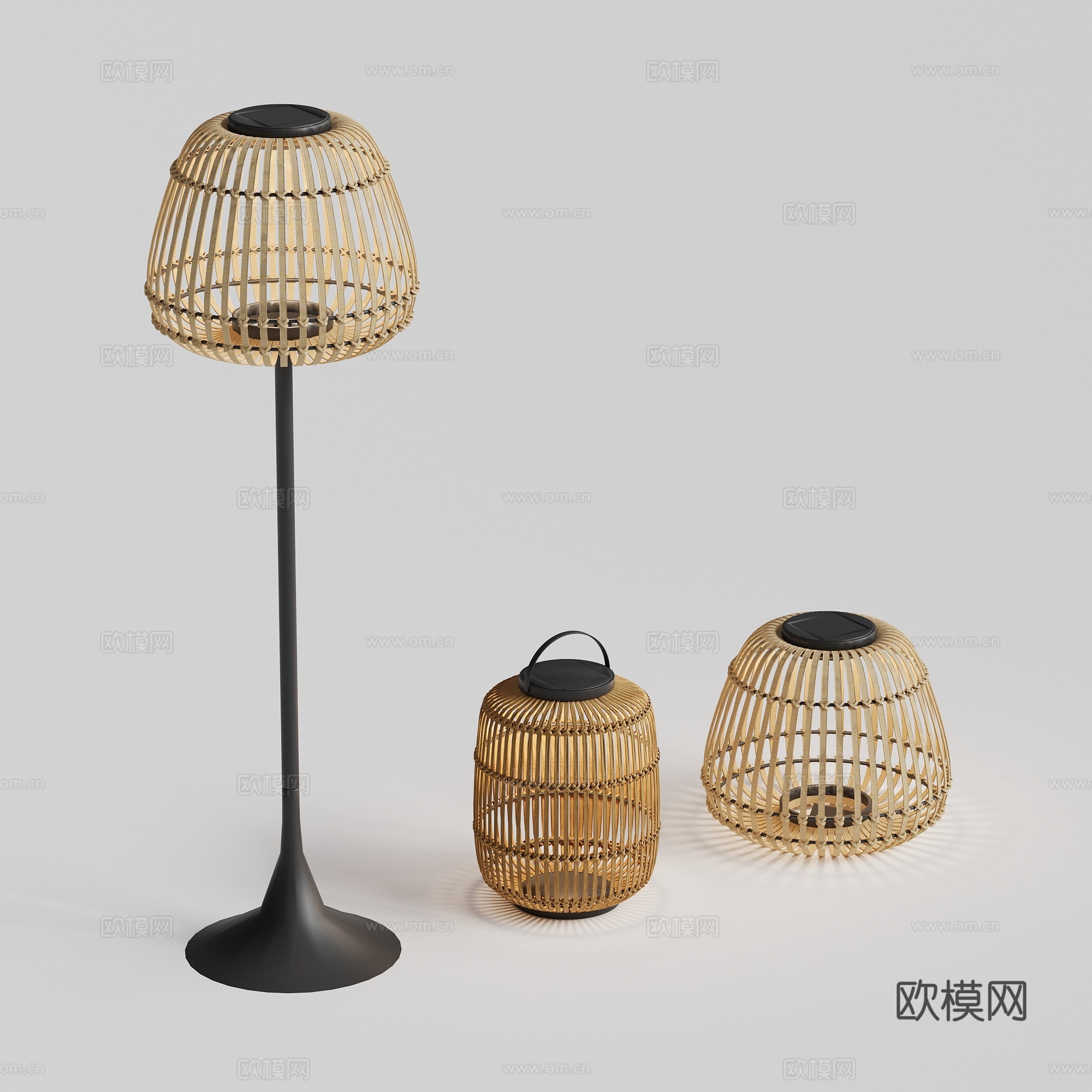 现代亚蒂 户外庭院花园灯具 高杆灯 落地灯 氛围灯 竹编灯su模型