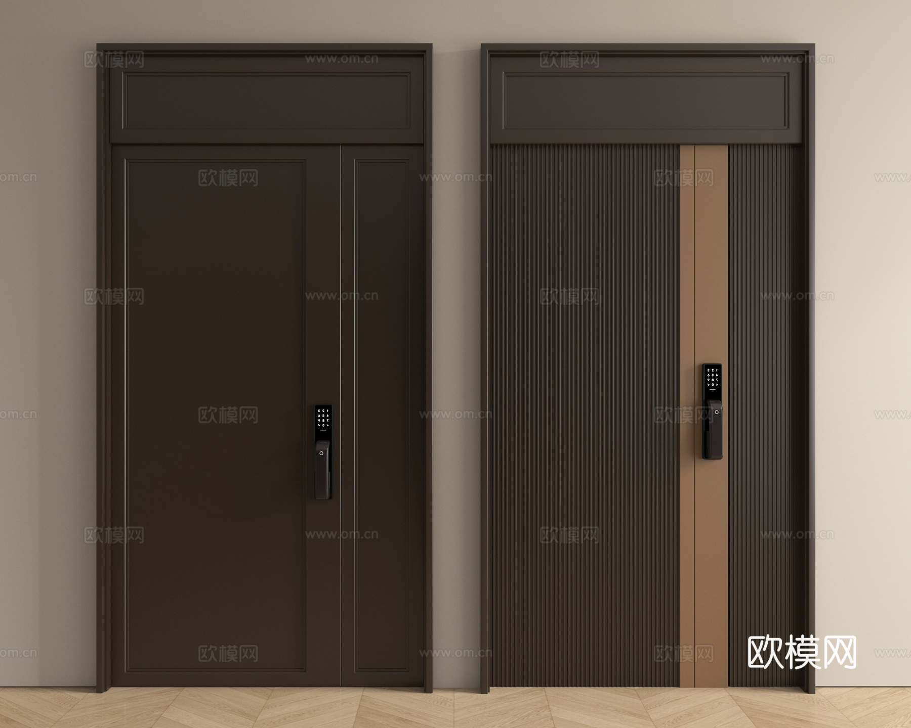 现代平开门 子母门 入户门 防盗门 指纹锁门su模型