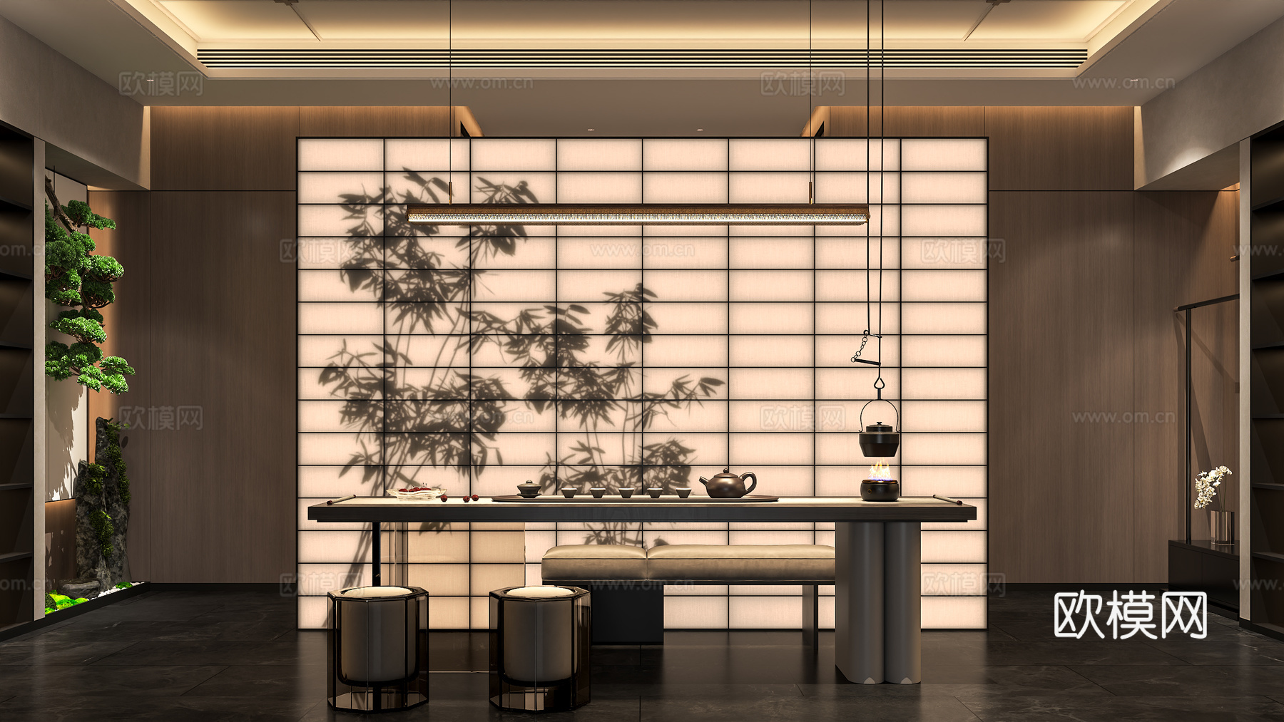 新中式茶室 茶馆 组合桌椅 茶桌 室内景观 宋式美学su模型