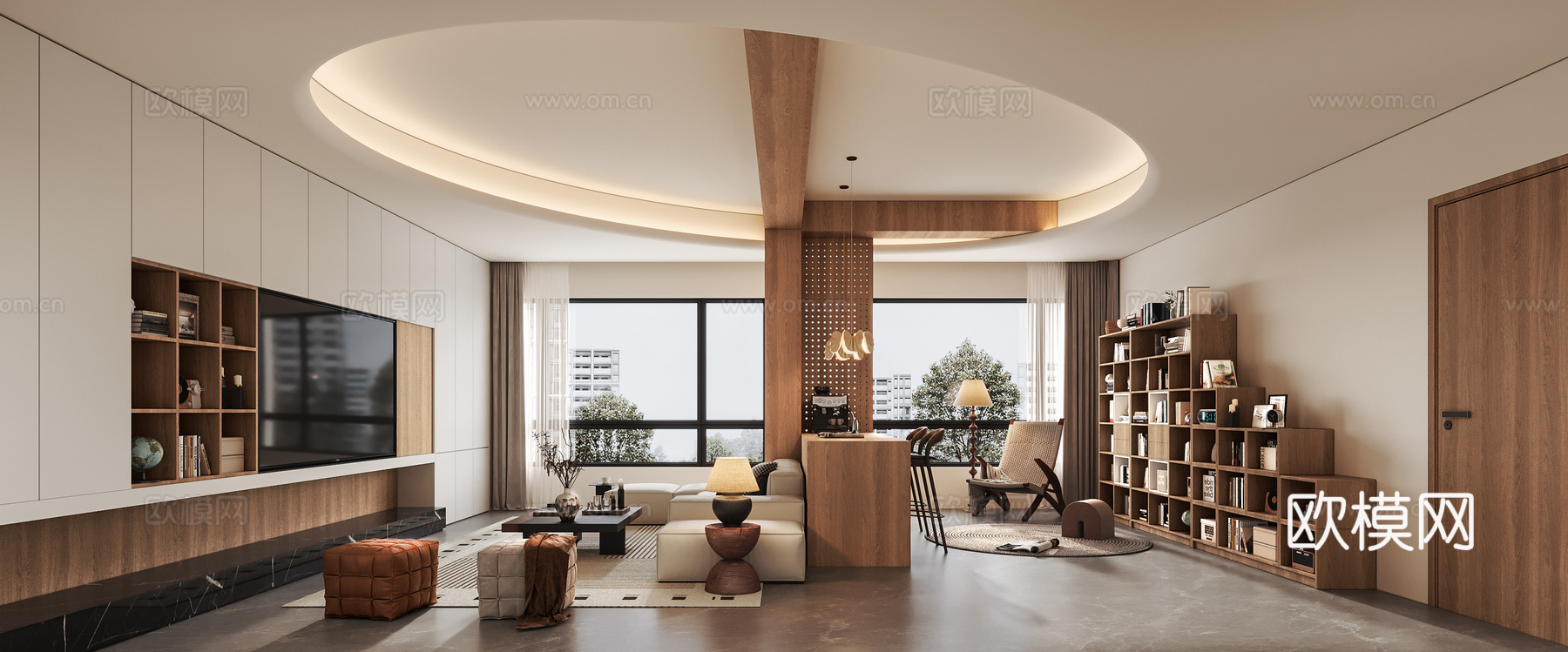 现代中古风客厅3d模型下载