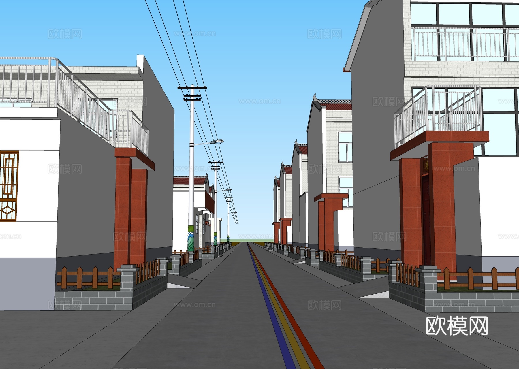 乡村自建房 乡村街道su模型