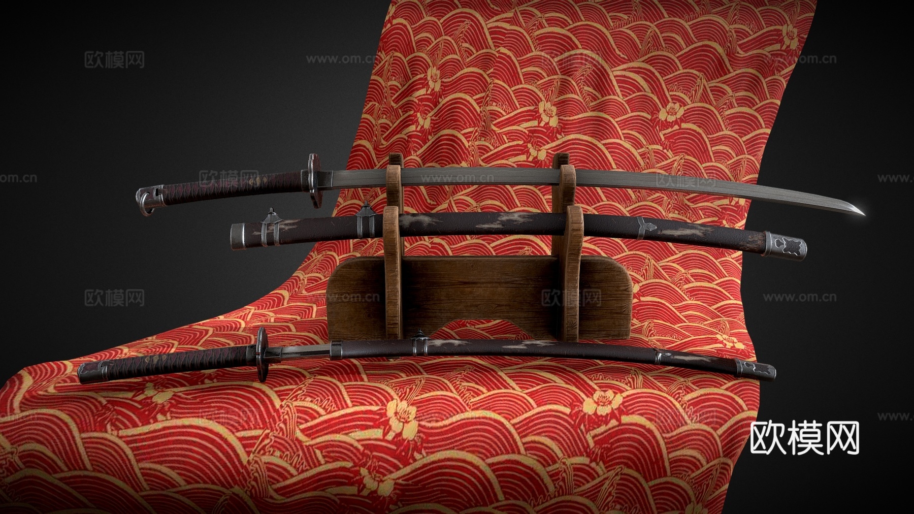 中式刀具组合 日本刀 刀剑su模型