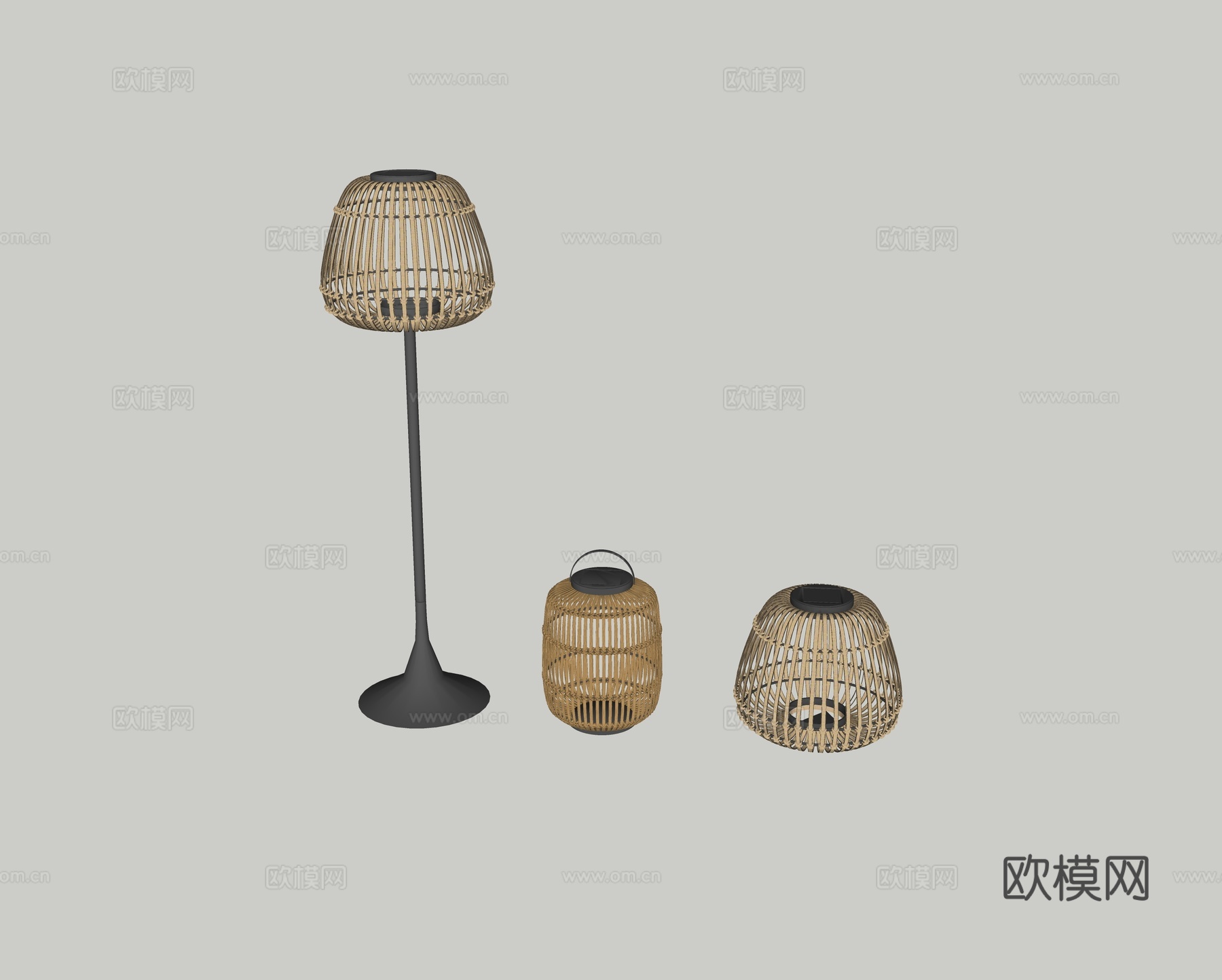 现代亚蒂 户外庭院花园灯具 高杆灯 落地灯 氛围灯 竹编灯su模型
