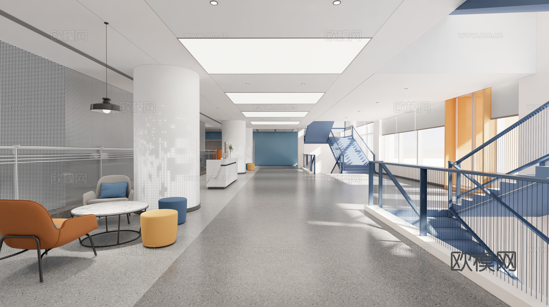 公司过道  楼道  走廊su模型