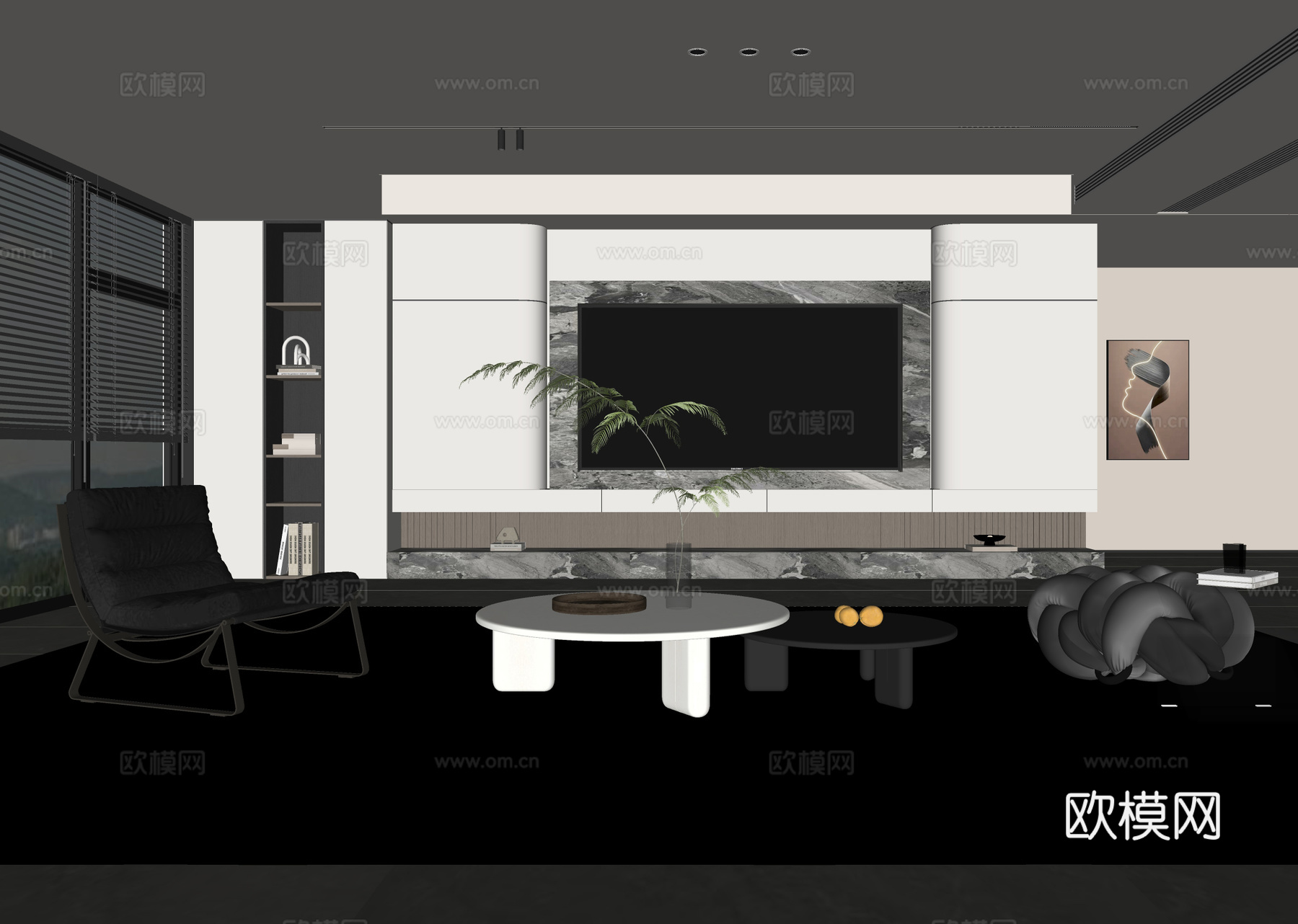 意式客厅 现代客厅 电视背景墙 电视柜 客厅背景 沙发茶几组su模型