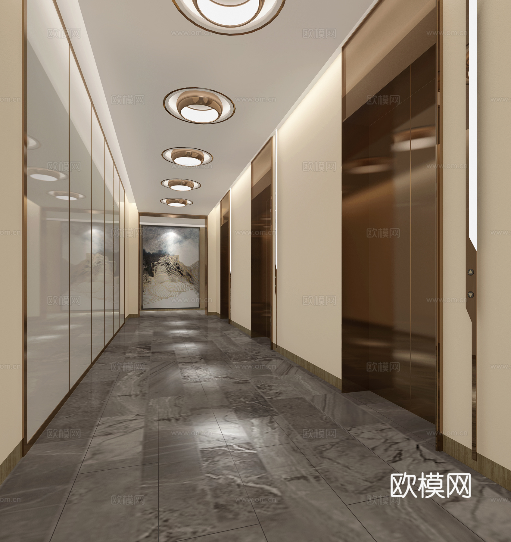 现代标准电梯走道 吊顶造型3d模型下载