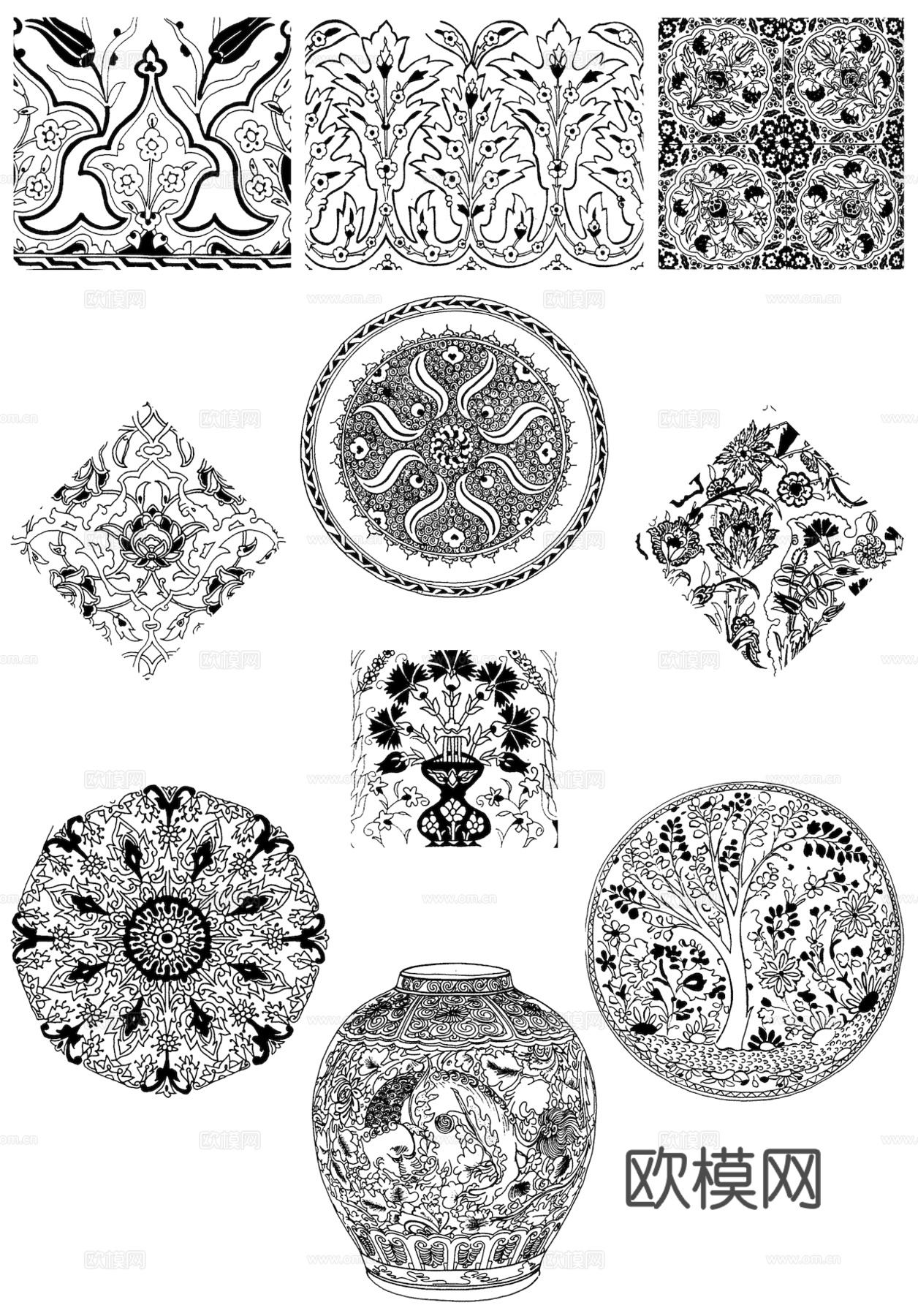 黑白凹凸 高光遮罩 通道 花纹纹理 装饰线条 纹理 墙绘图案下载