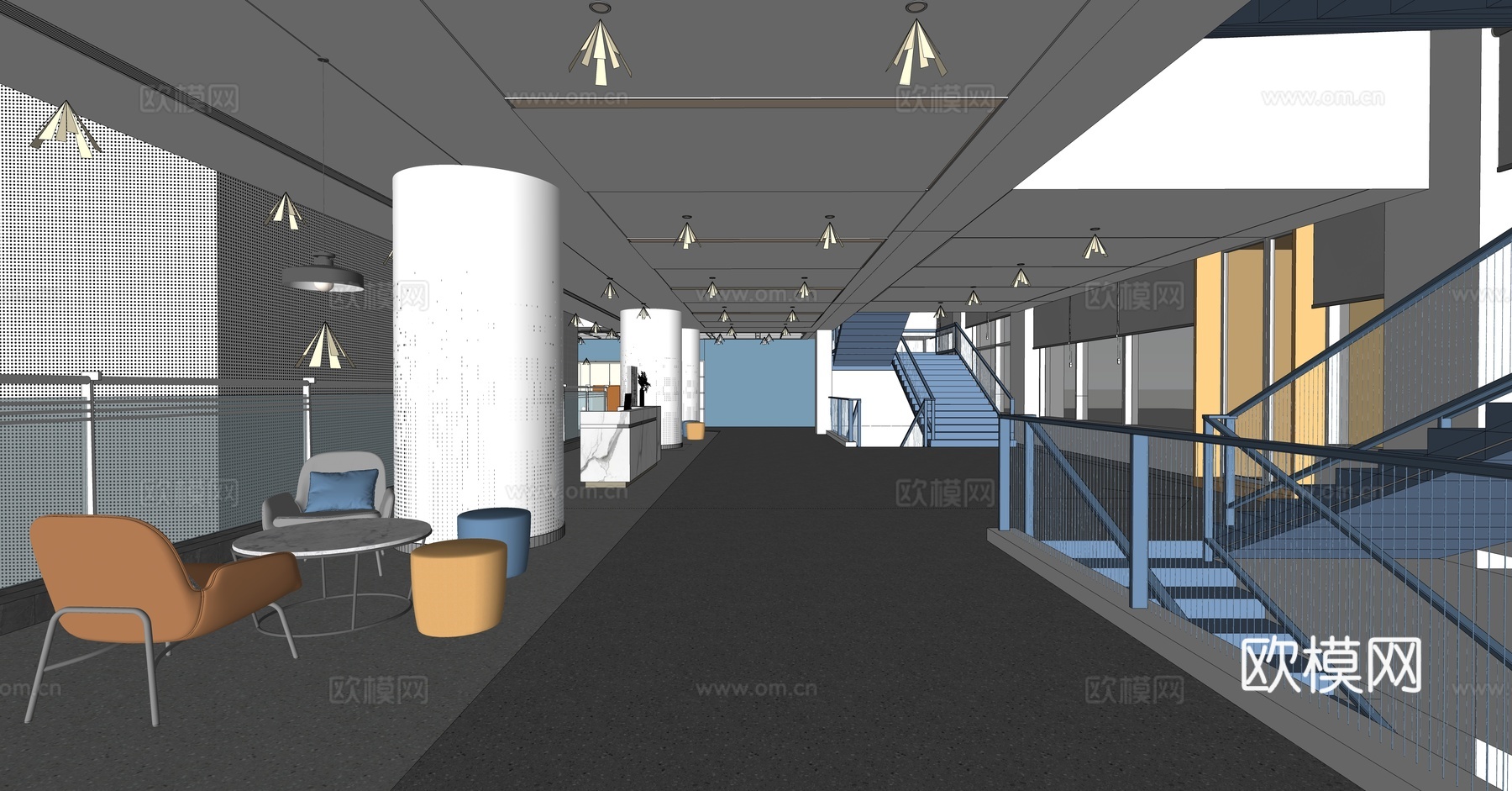 公司过道  楼道  走廊su模型