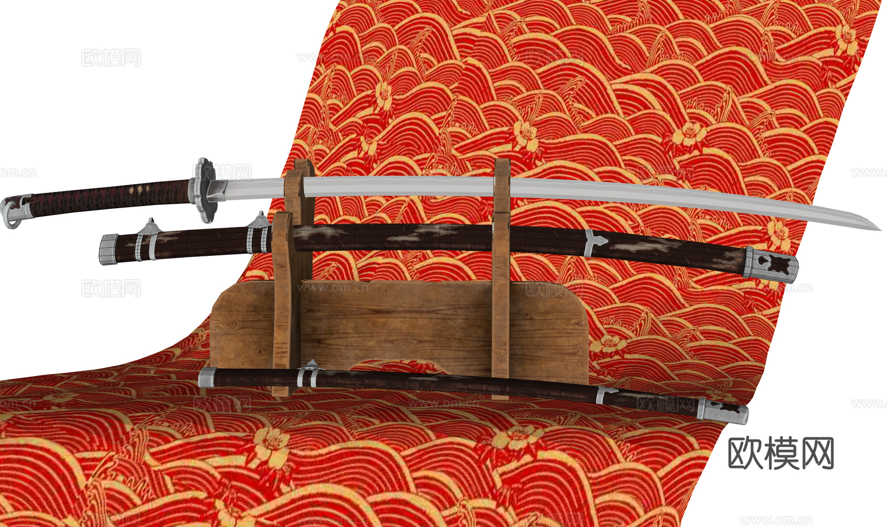 中式刀具组合 日本刀 刀剑su模型