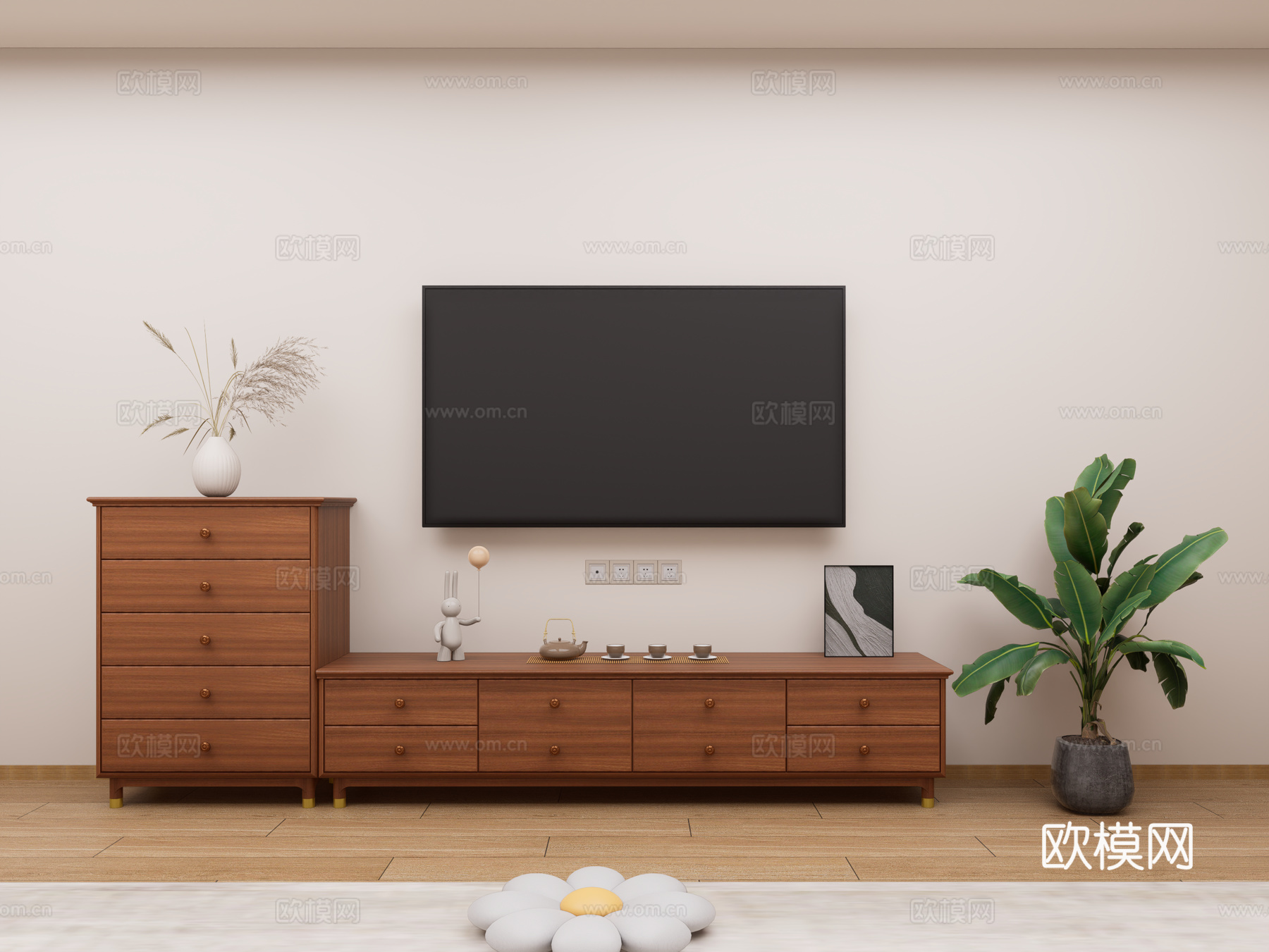 中古风客厅电视柜 地柜式 斗柜 木材 矮柜 装饰柜su模型