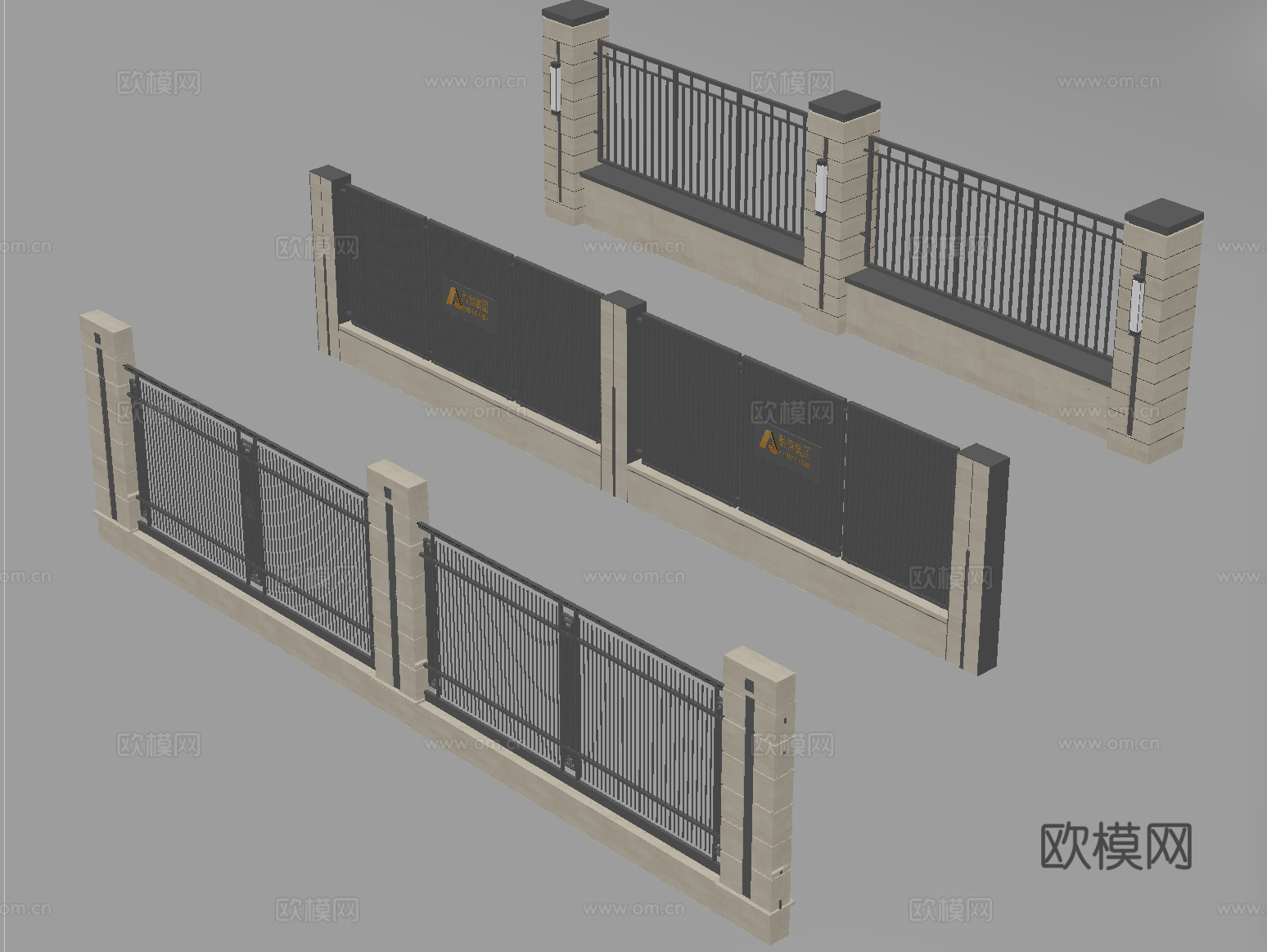 现代庭院围栏 围墙 小区围墙 庭院围墙 别墅围墙su模型