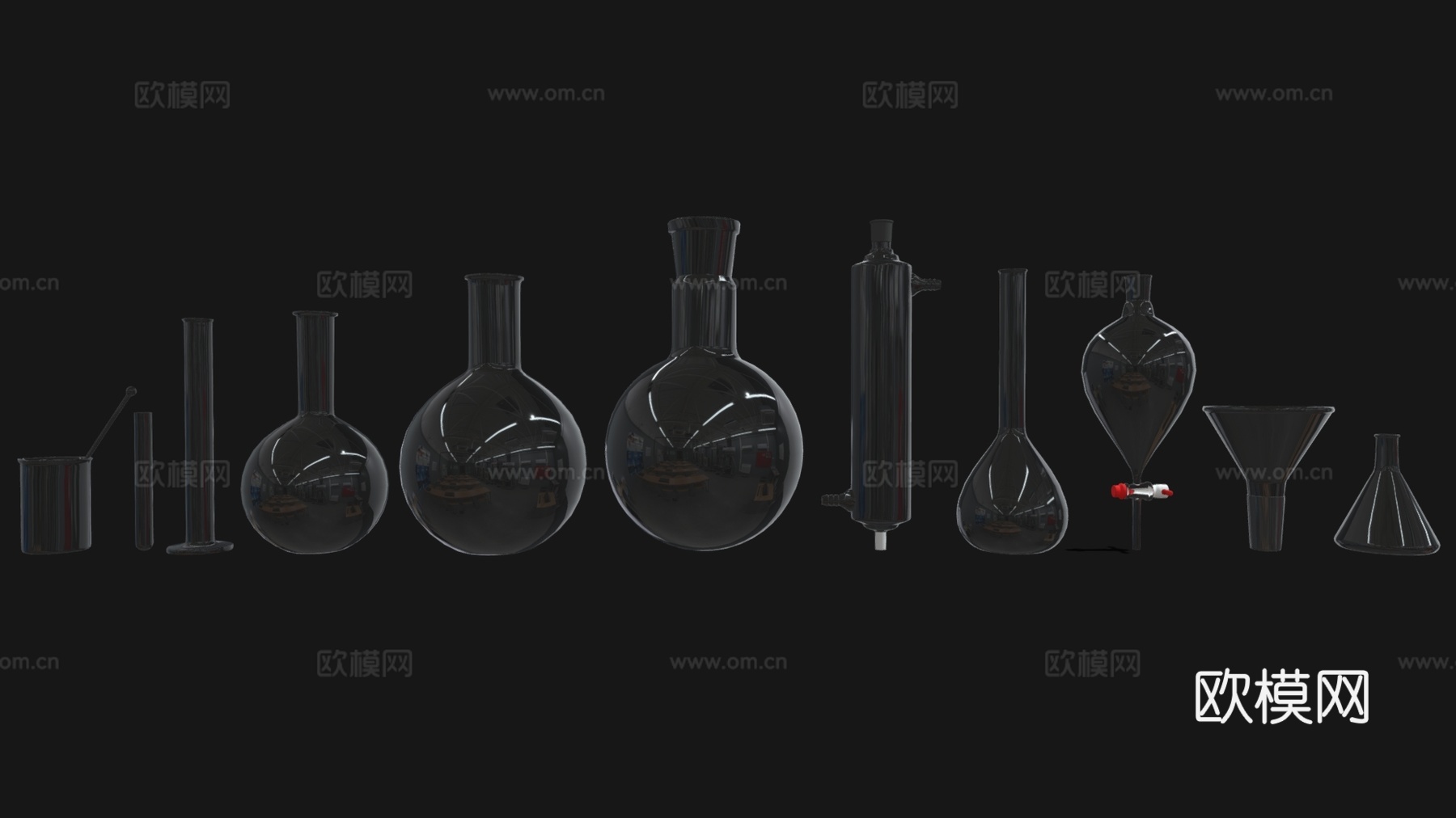 现代办公用品 玻璃器皿 化学实验用品 量杯 玻璃试管su模型