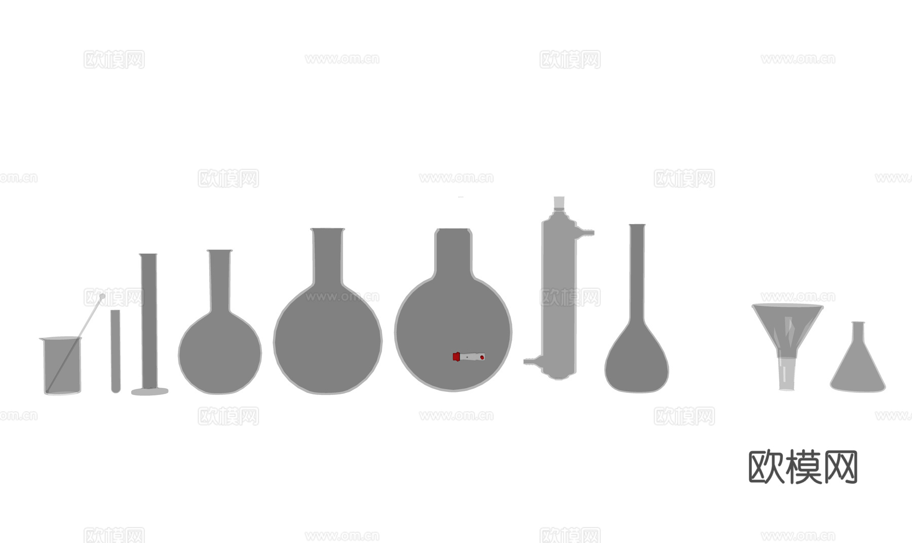 现代办公用品 玻璃器皿 化学实验用品 量杯 玻璃试管su模型