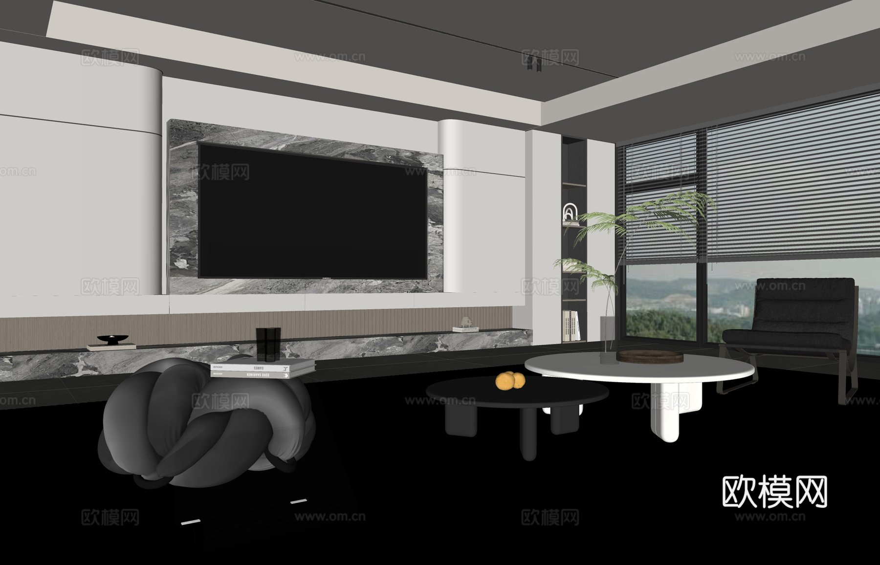 意式客厅 现代客厅 电视背景墙 电视柜 客厅背景 沙发茶几组su模型