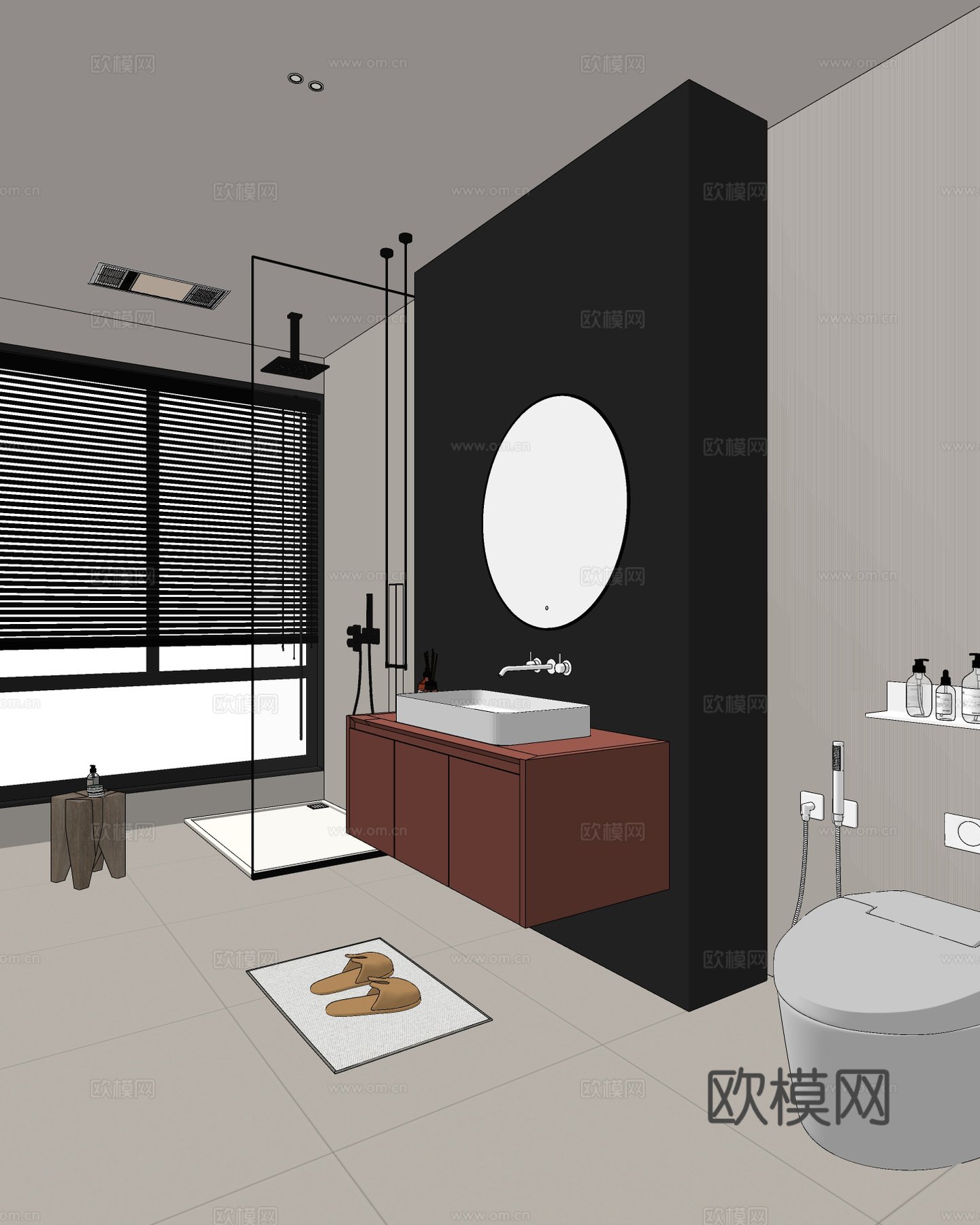 现代卫生间 马桶 花洒 洗手台 镜柜su模型