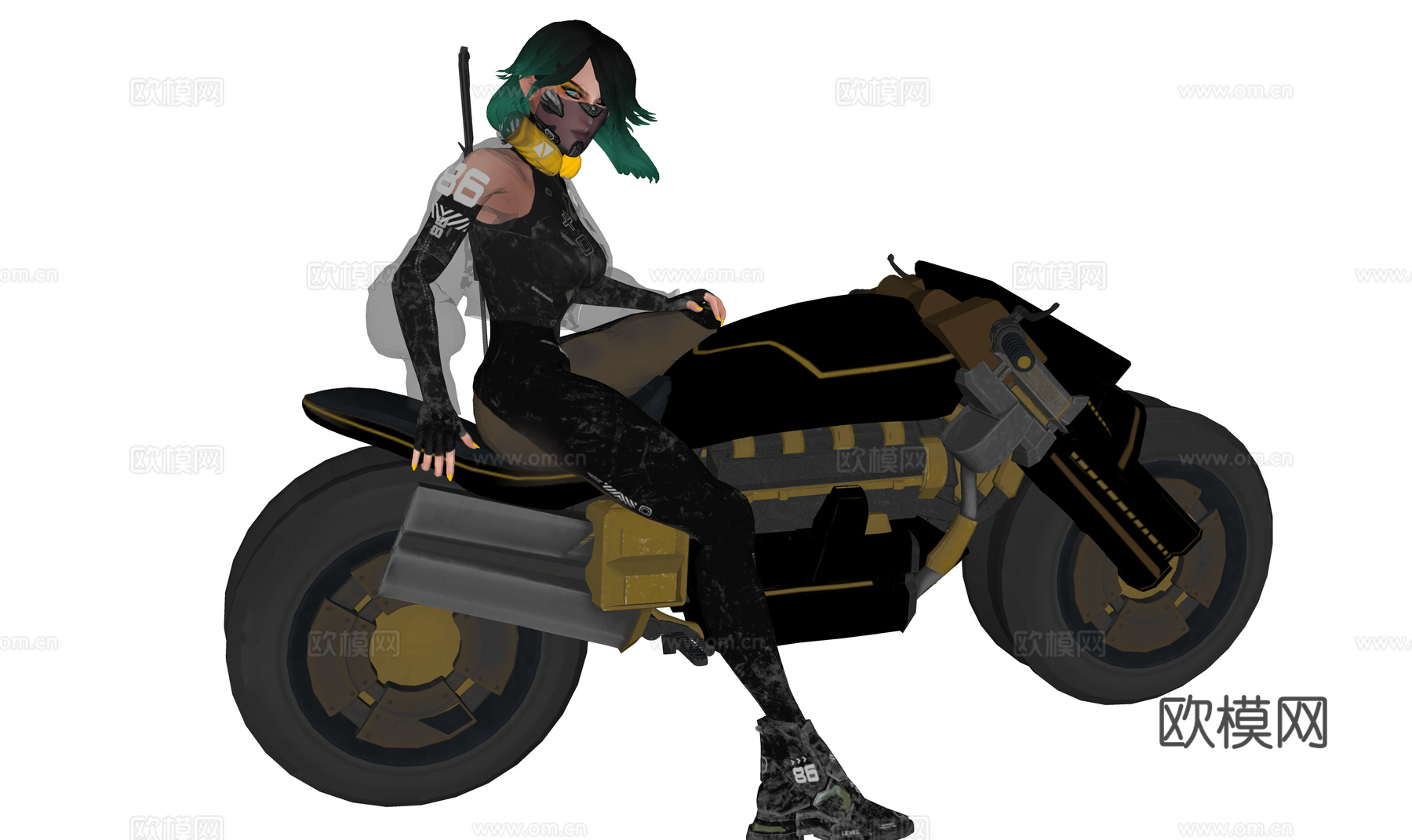 未来感摩托车 炫酷摩托骑手 摩托 赛博朋克装扮3d模型下载（渲染图2）