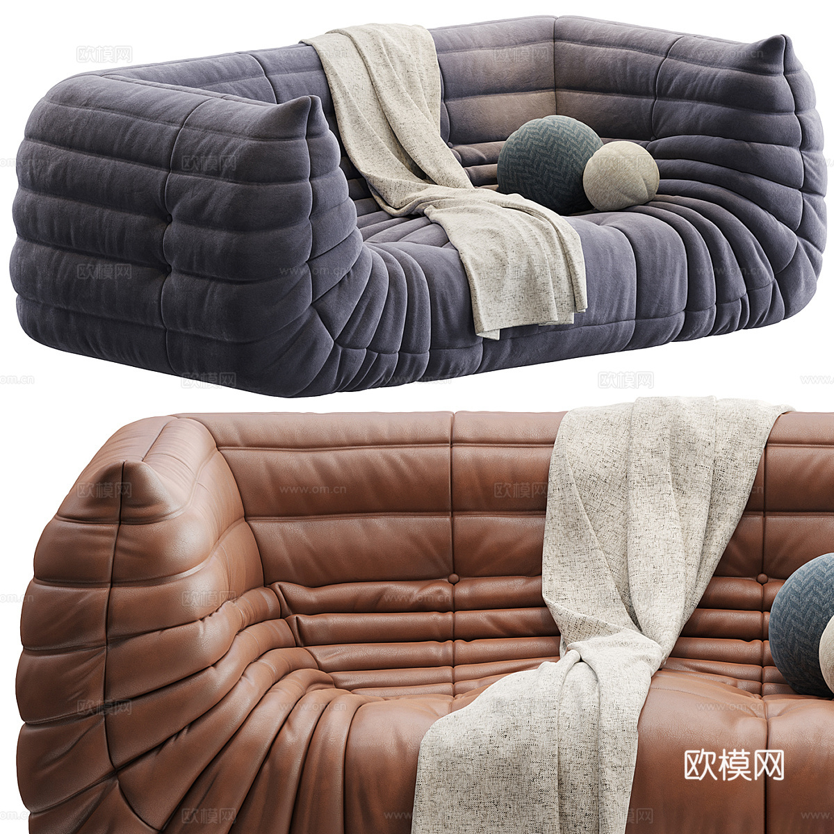 现代意式  Ligne Roset 布艺皮革休闲沙发3d模型下载（渲染图3）