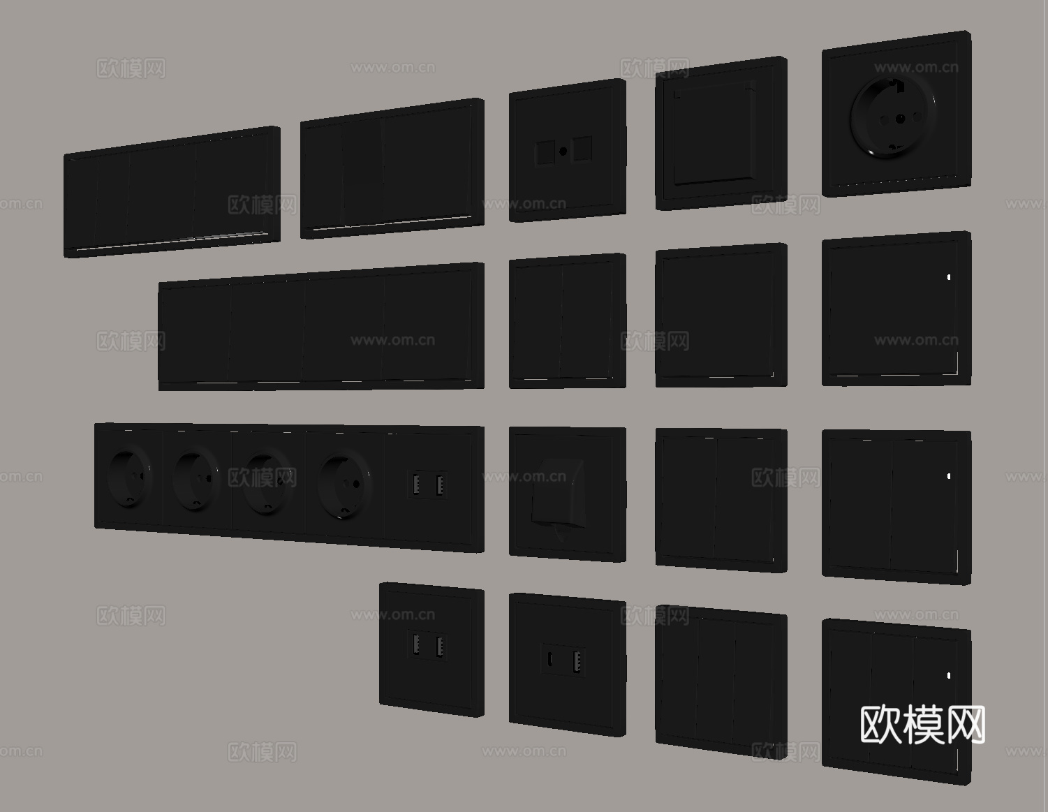 现代开关 插座组合 控制面板su模型