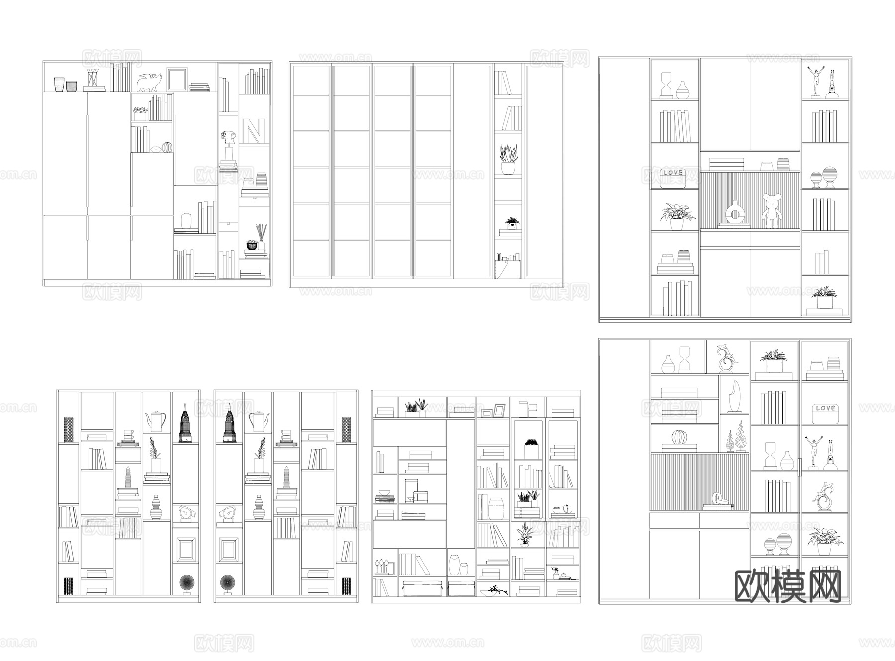 书架书柜立面图cad施工图