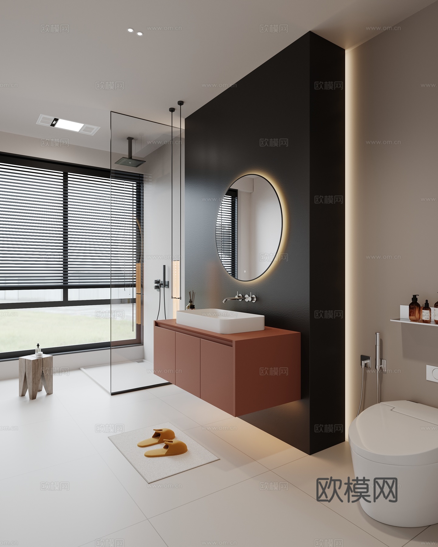 现代卫生间 马桶 花洒 洗手台 镜柜su模型