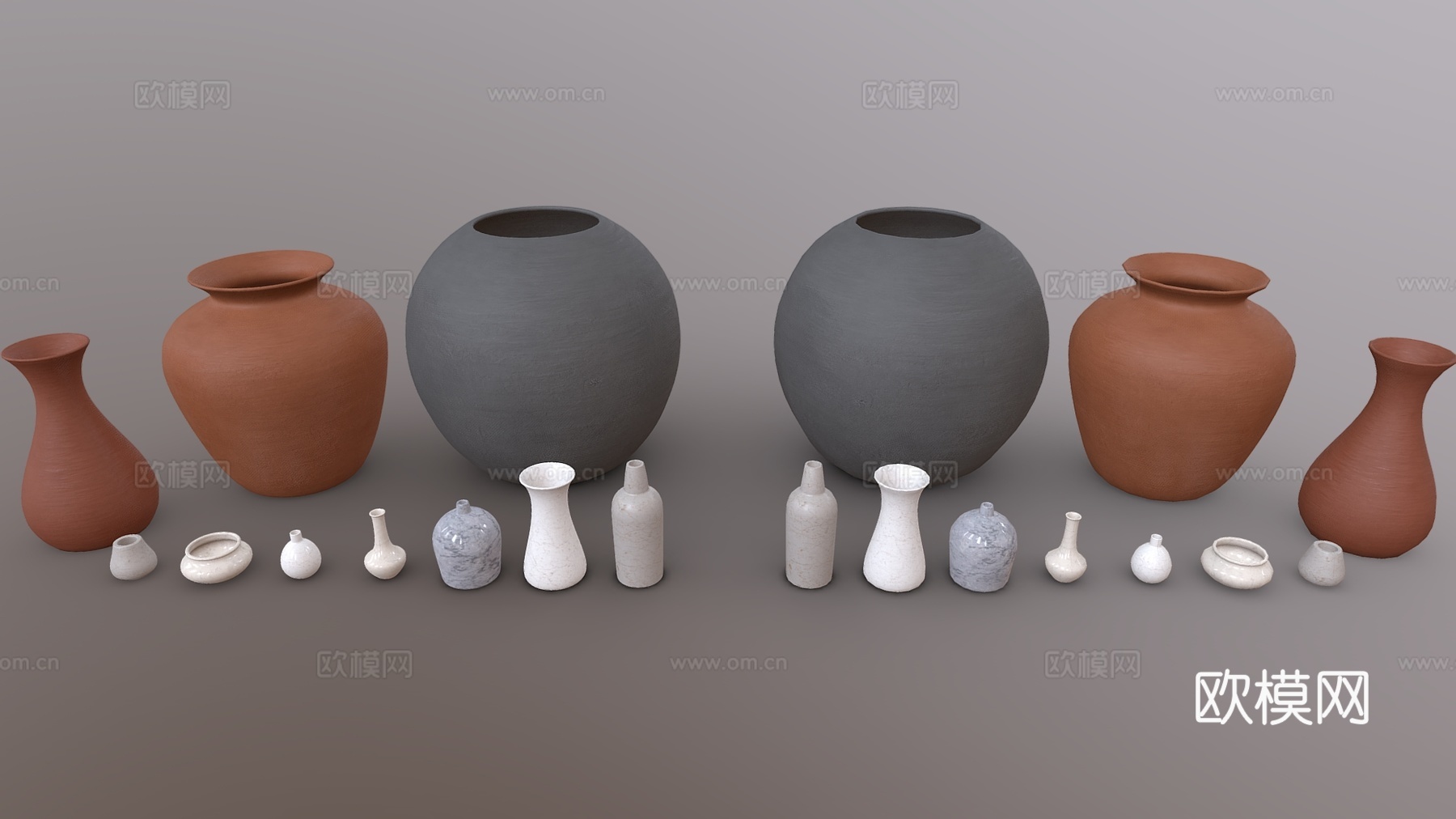 新中式陶瓷器皿 陶器 瓷器 简约器皿摆件3d模型下载（渲染图1）