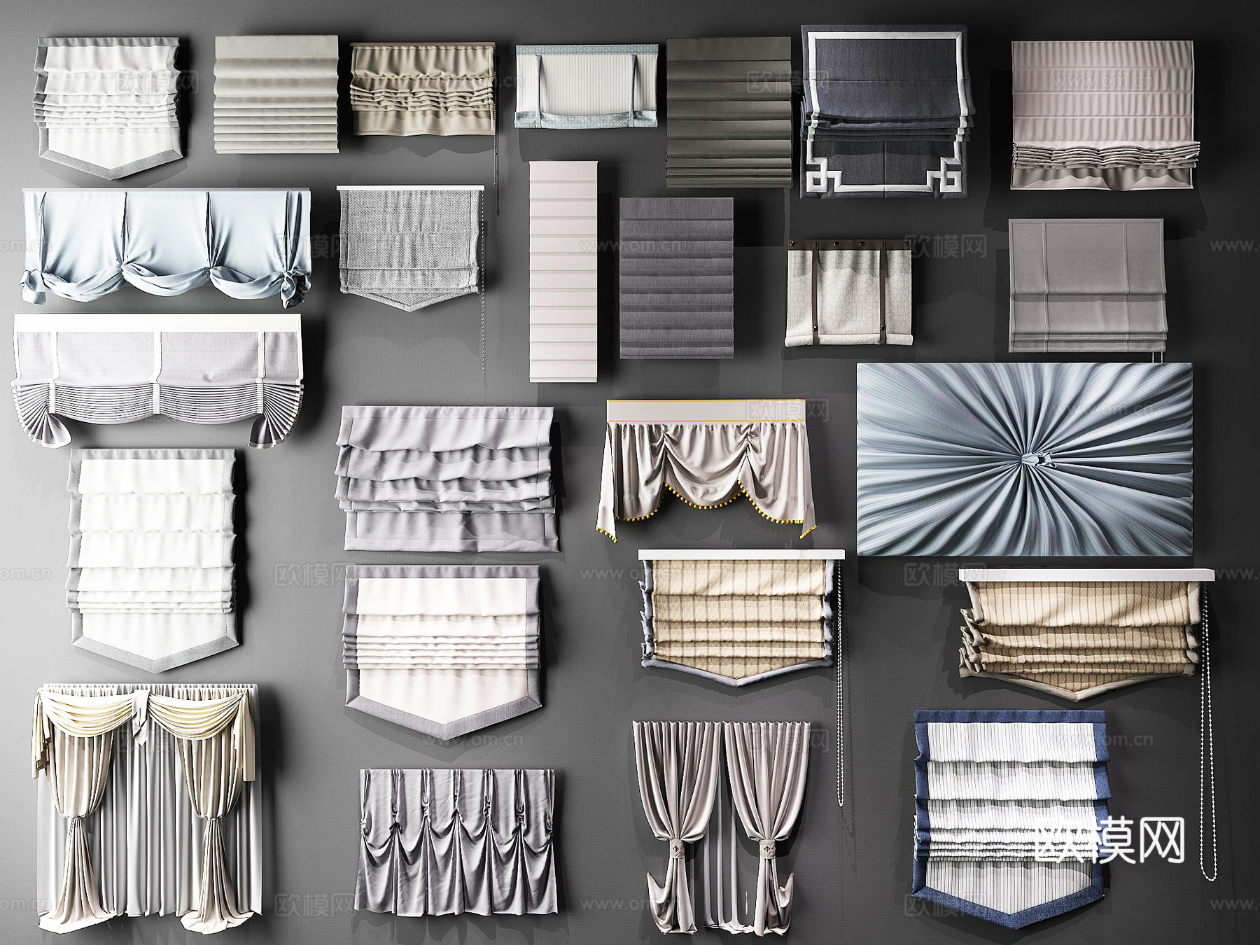 简欧窗帘 布帘 卷帘 罗马帘帷幔3d模型