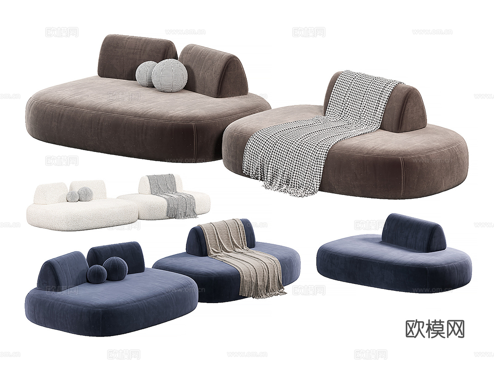 LigneRoset写意空间现代简约风格圆形模块化沙发su模型