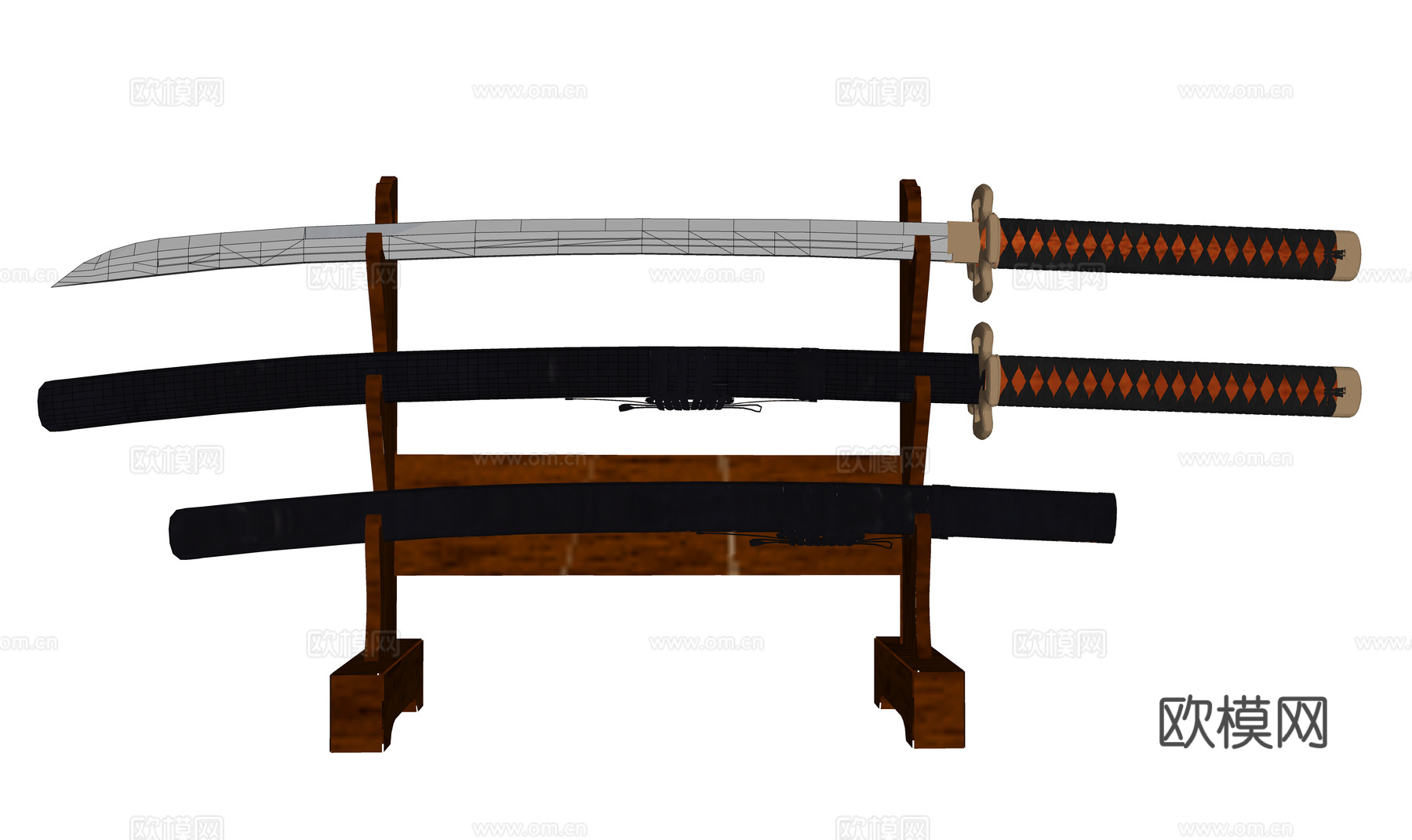 中式刀具组合 日本刀 刀剑su模型