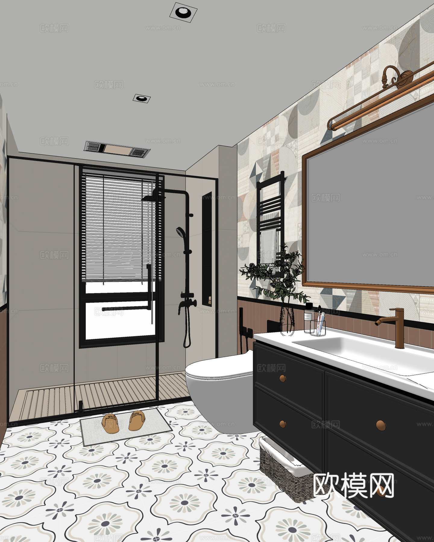 中古卫生间 马桶 花洒 洗手台 镜柜su模型