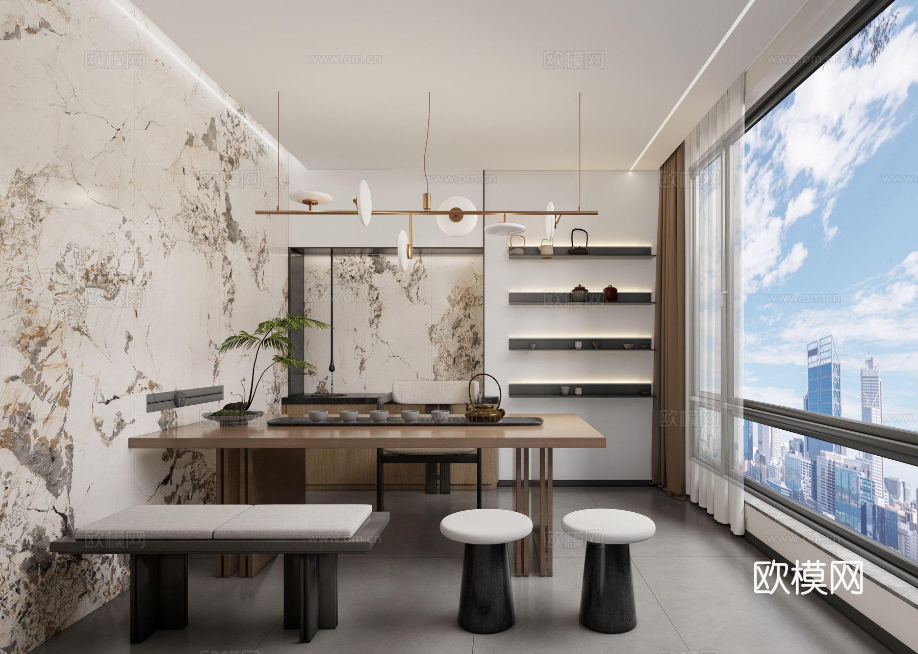 现代茶室_茶桌椅su模型