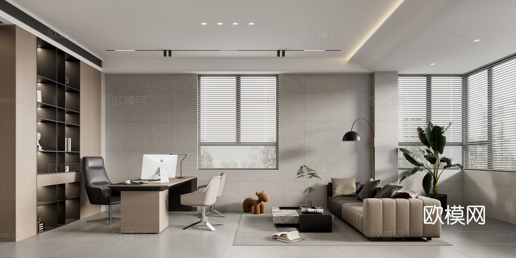 意式董事长办公室 意式总经理办公室  意式茶桌 意式办公桌3d模型下载（渲染图1）