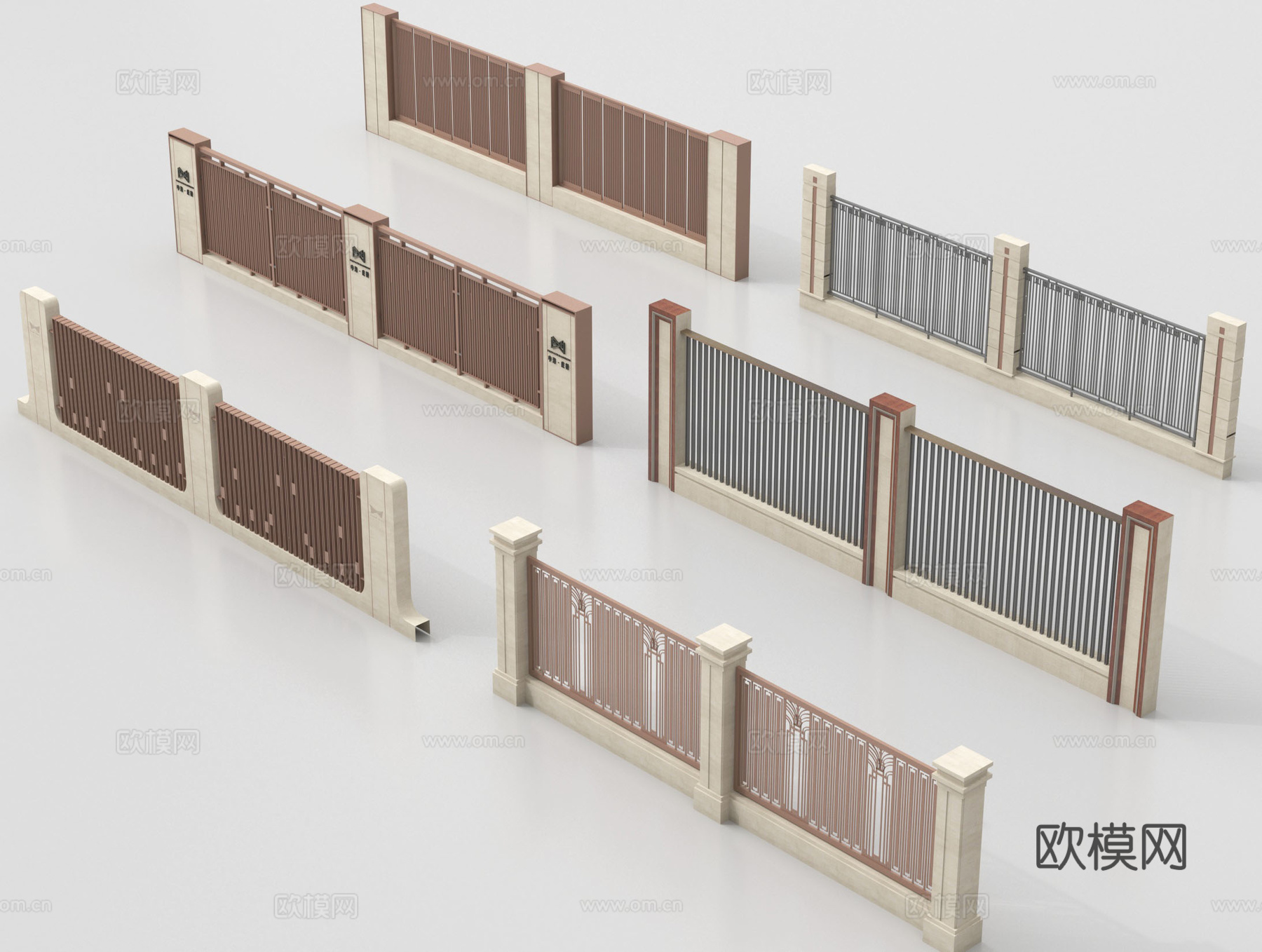 现代庭院围栏 围墙 小区围墙 庭院围墙 别墅围墙su模型