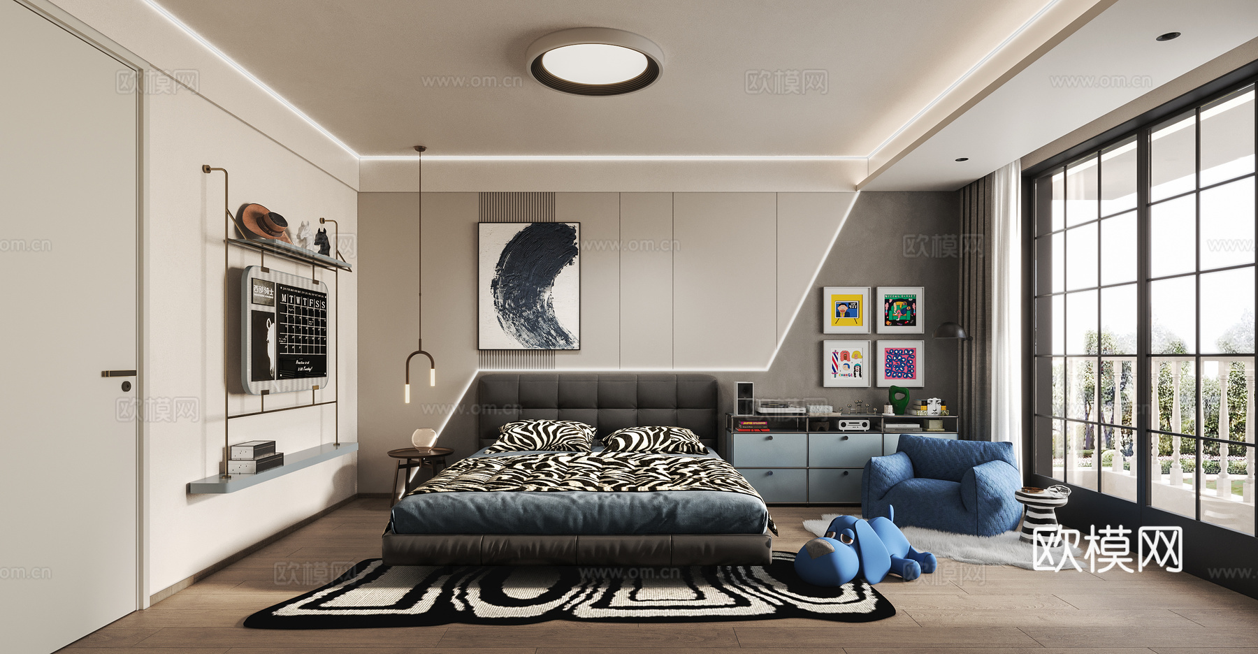 现代科技风儿童房儿子房su模型