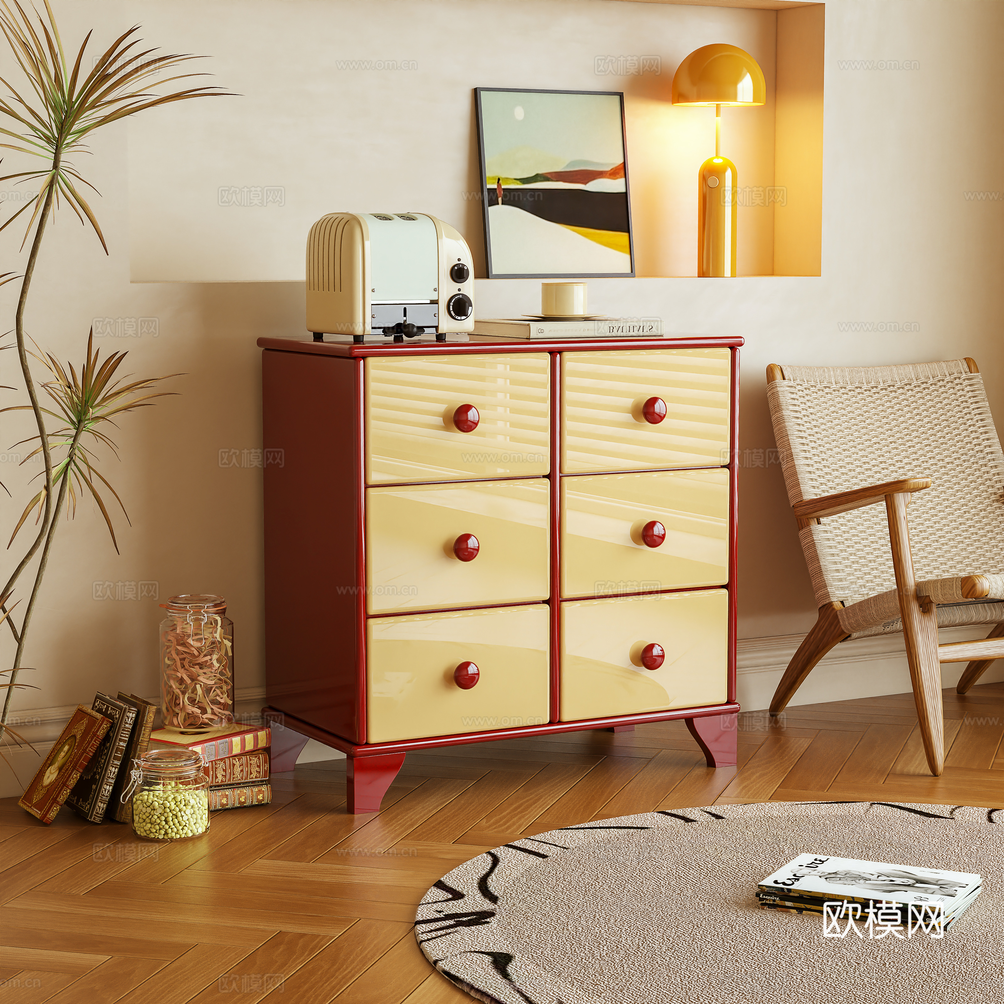 斗柜 边柜 储物柜 茶水柜 床头柜 奶油风 多巴胺3d模型