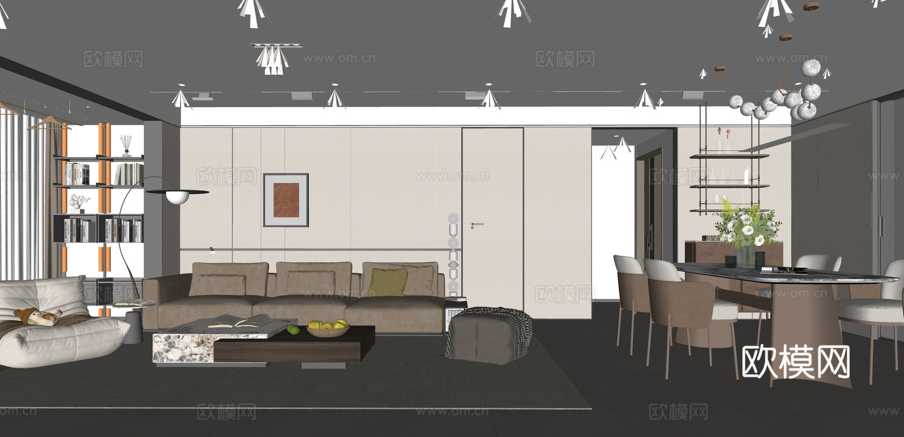 客餐厅   沙发  餐桌椅su模型