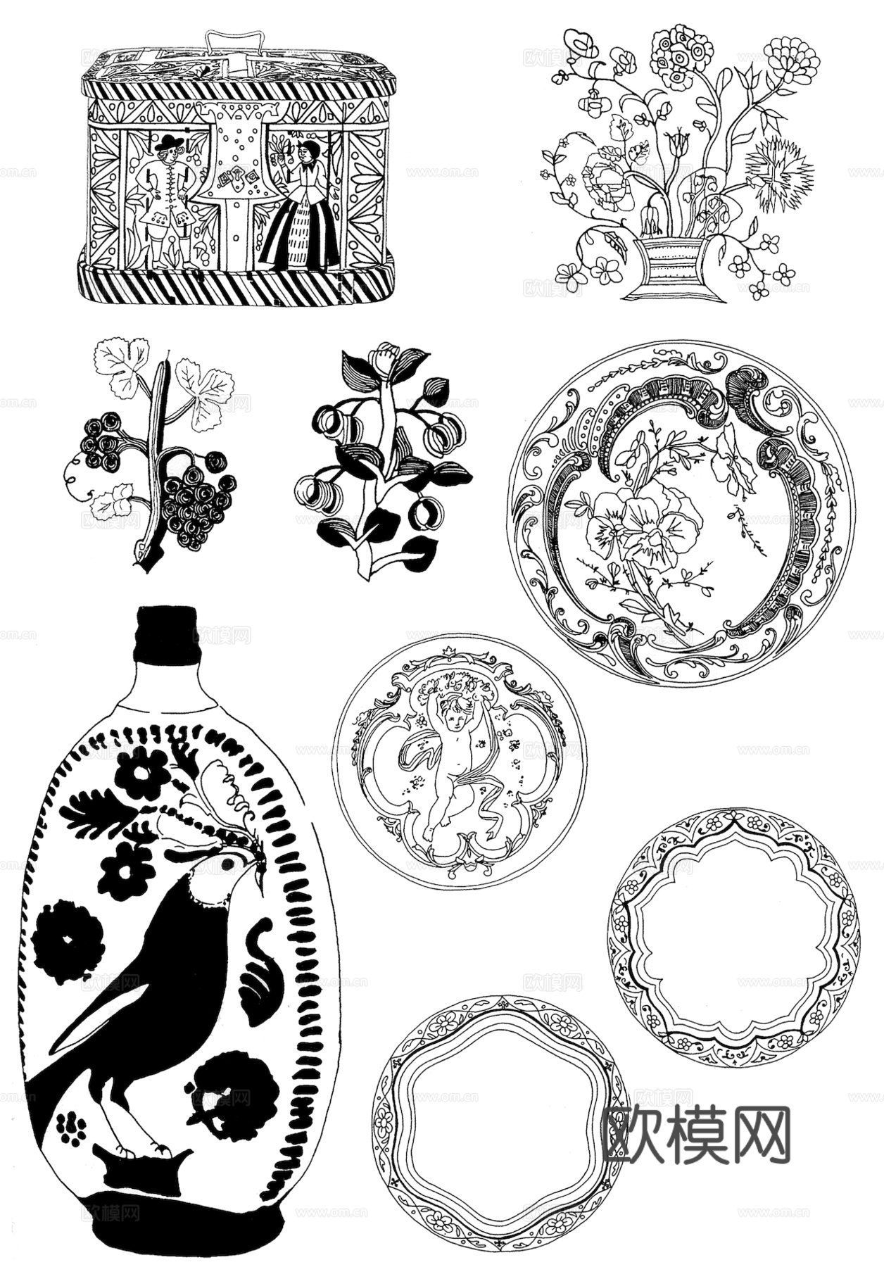 黑白凹凸 高光遮罩 通道 花纹纹理 装饰线条 纹理 墙绘图案下载