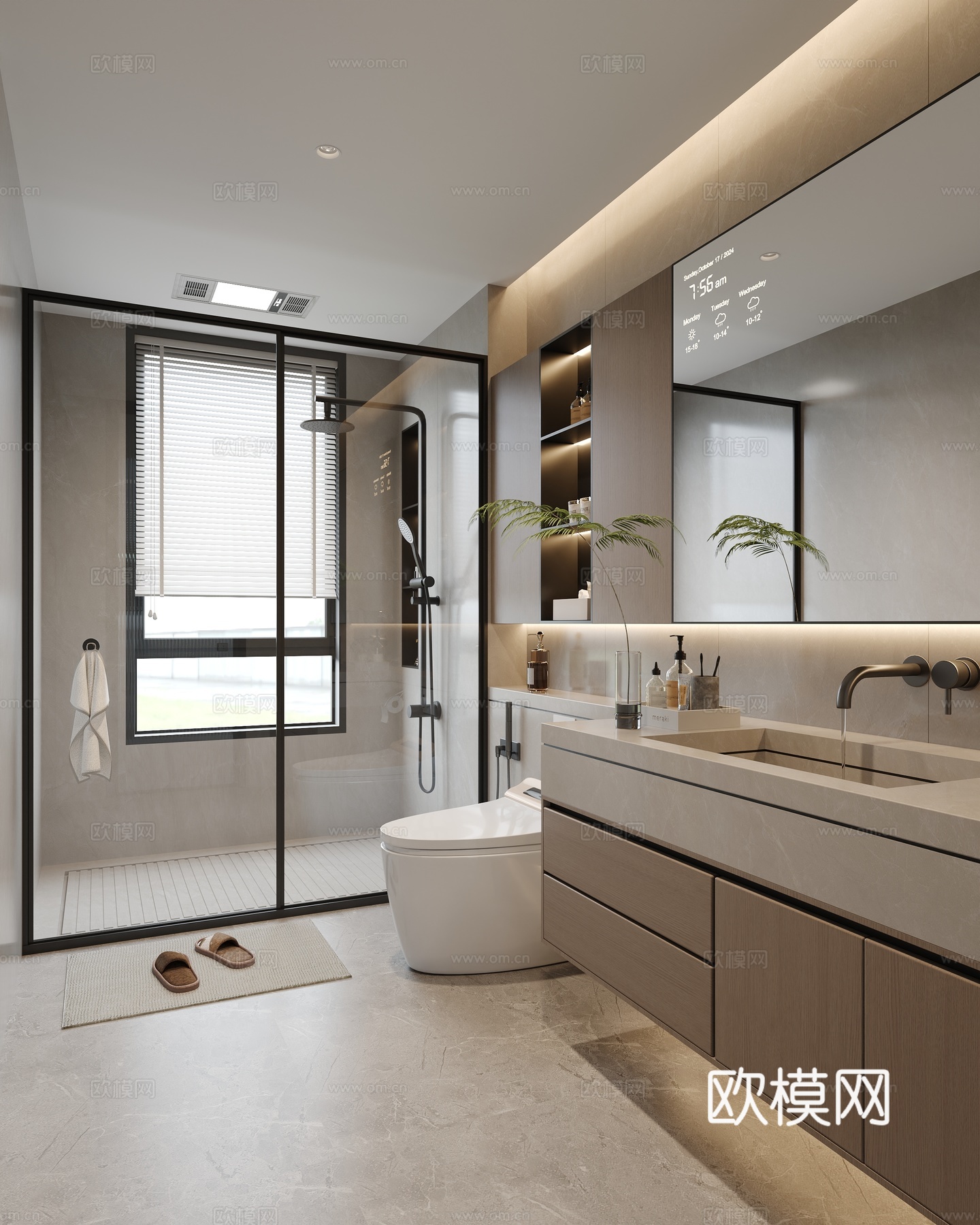 现代卫生间 马桶 花洒 洗手台 镜柜su模型