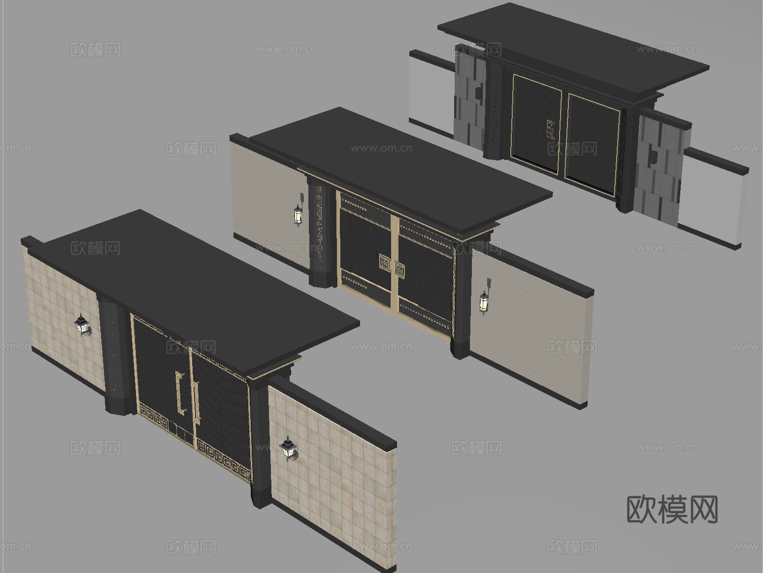 新中式大门 别墅庭院门 户外大门 庭院铁艺大门su模型