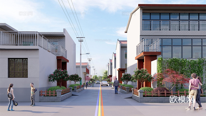 乡村自建房 乡村街道su模型