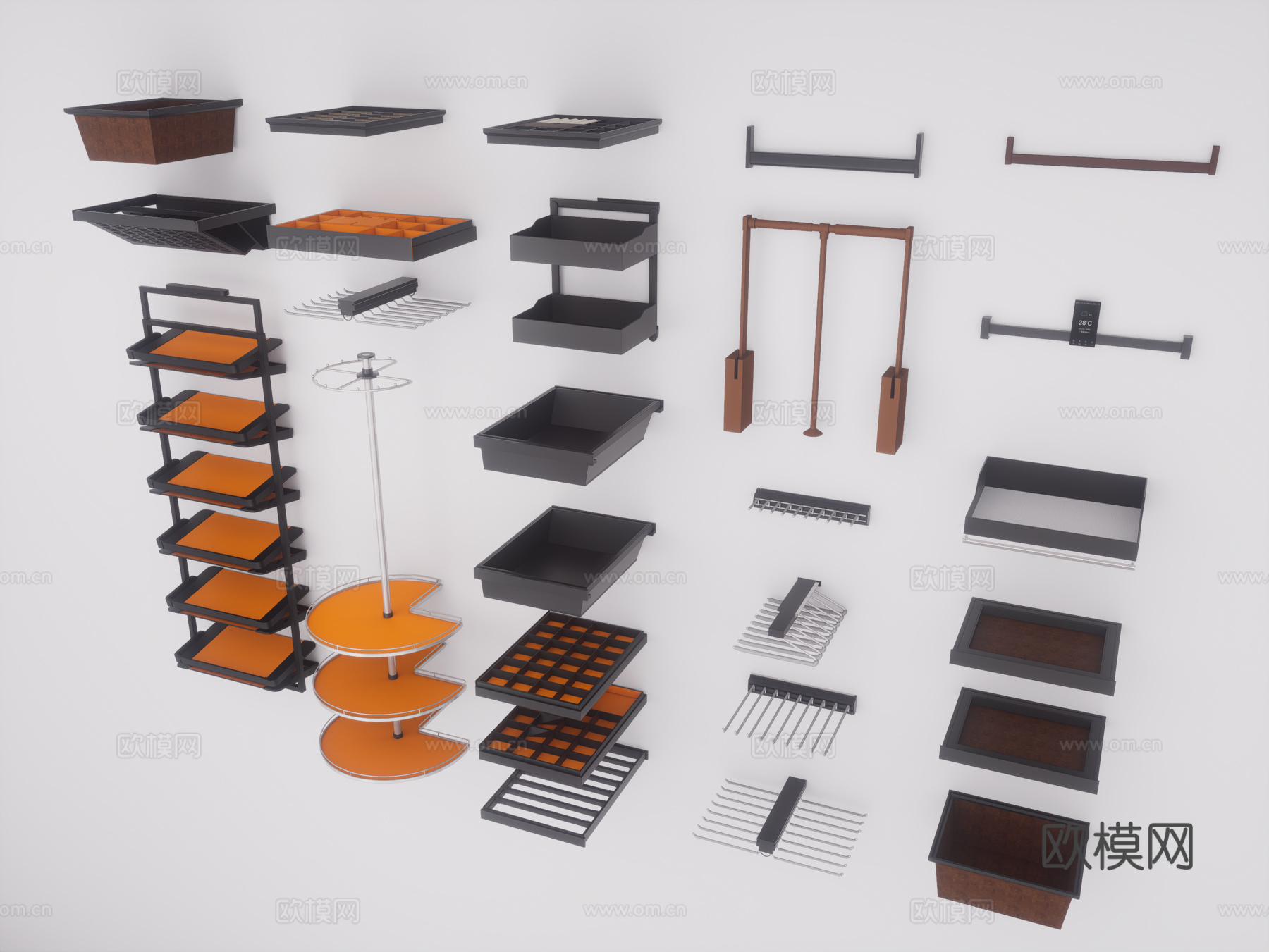 现代五金配件 旋转衣挂 格子架 鞋架 裤架 领带格 衣通杆su模型